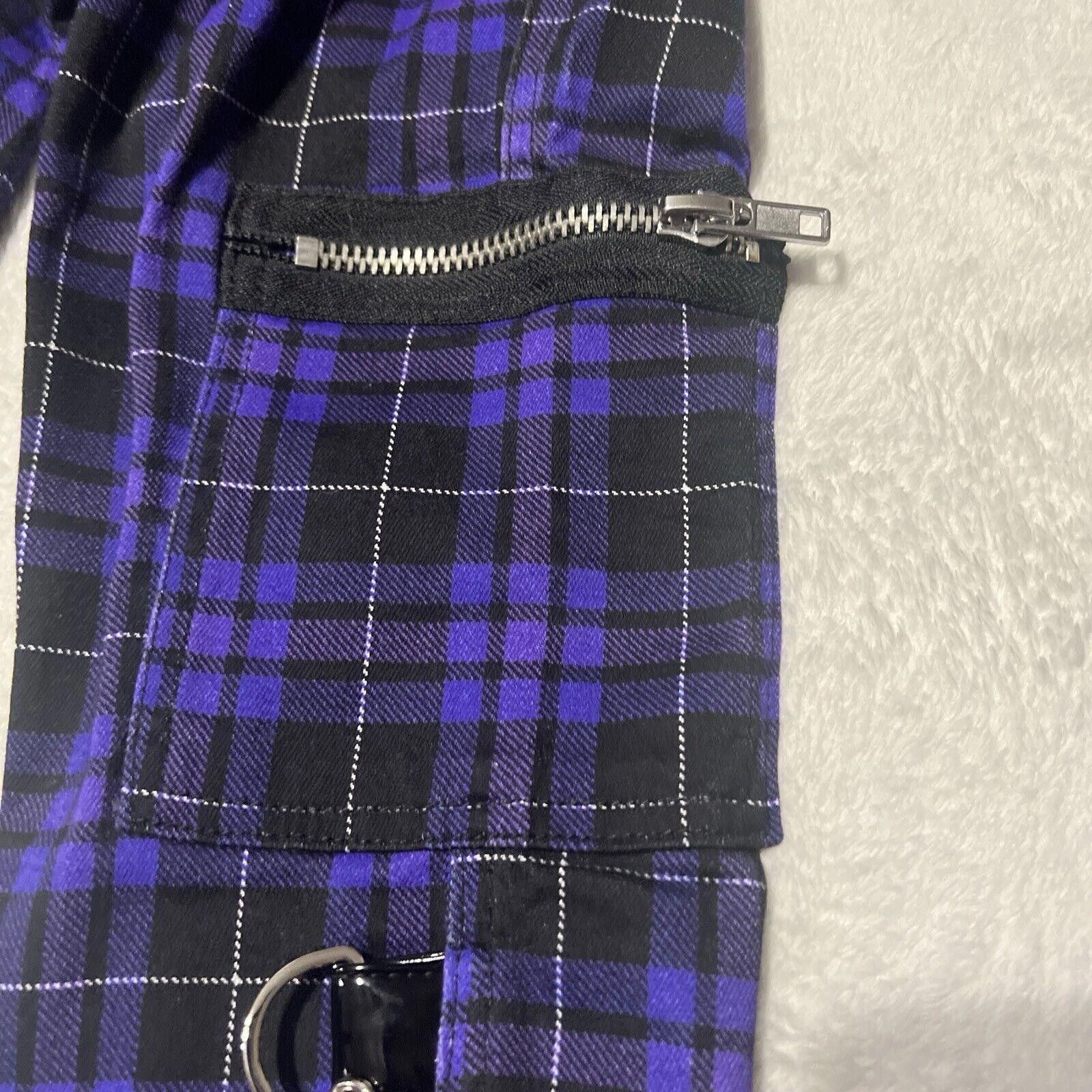 Designer Widow Plaid Bondage Pants Black Purple High Rise Suspenders Size 26" / US 2 / IT 38 - 2 Thumbnail