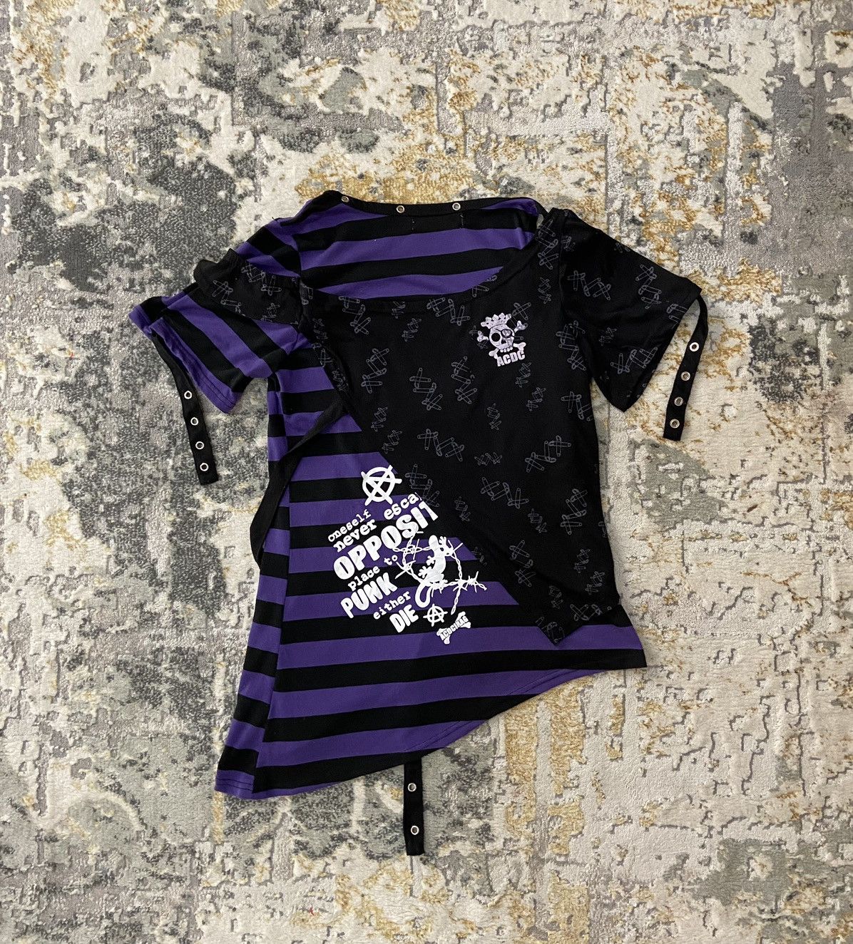 AC/DC × If Six Was Nine × Japanese Brand PUNK GOTHIC HORIZONTAL STRIPED SHIRT Size S / US 4 / IT 40 - 7 Thumbnail