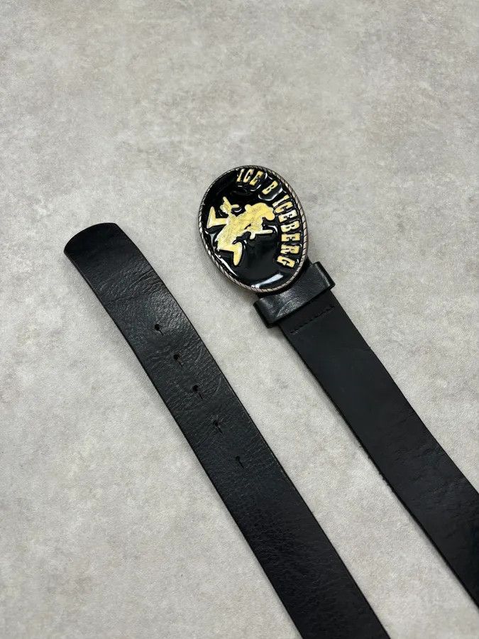 Iceberg Iceberg Black Vintage Logo Buckle Leather Belt Size ONE SIZE - 5 Thumbnail