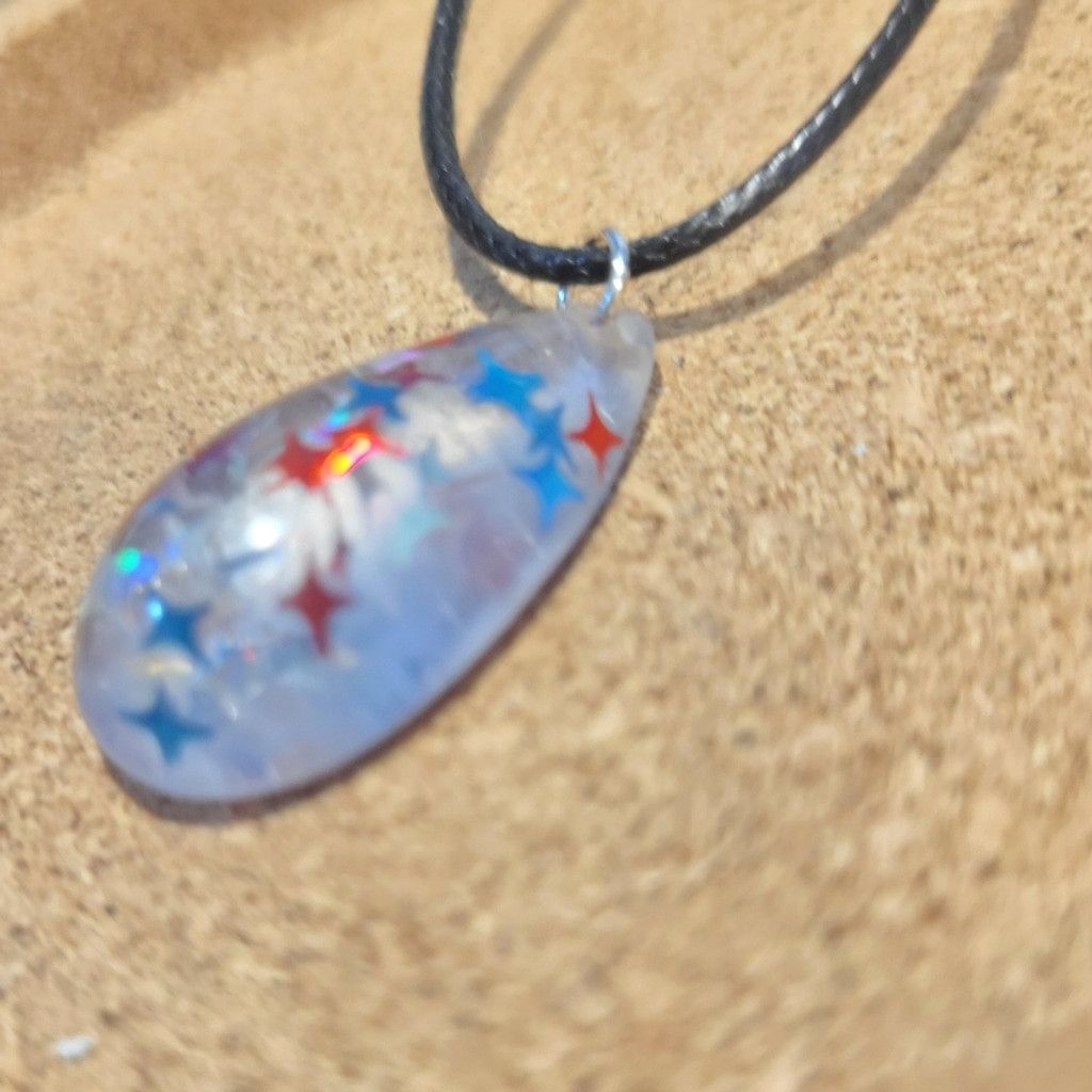 Handmade Starry Resin Teardrop Pendant Corded Necklace Size ONE SIZE - 4 Thumbnail