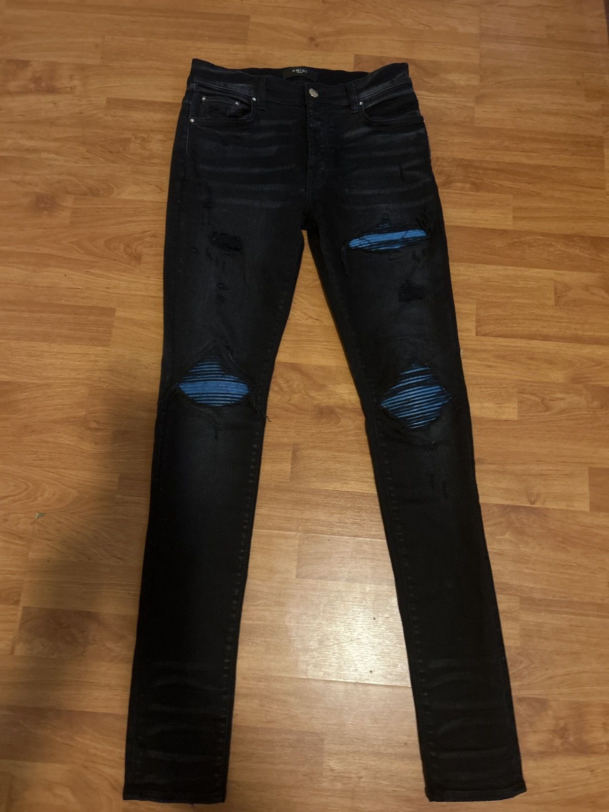 Amiri Amiri MX1 Cracked Blue Black Denim Jeans Size 30 | Grailed