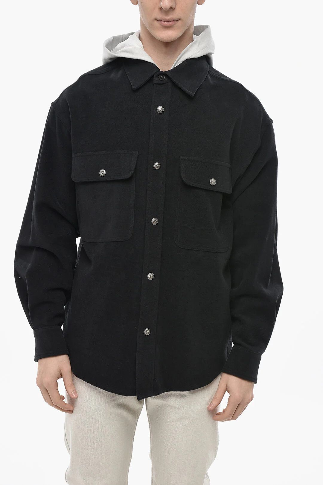 Palm Angels og1mm0326 Cotton Cloth Overshirt in Black Size US S / EU 44-46 / 1 - 1 Thumbnail