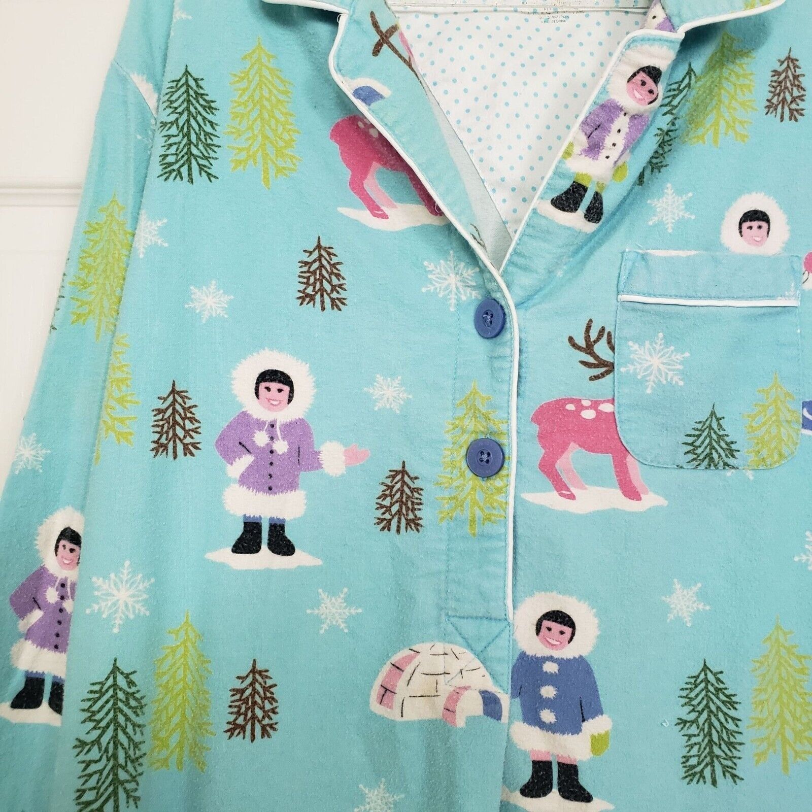 Designer Nick & Nora Eskimo Flannel Sleep Shirt Womens Size XXL Blue Size XXL / US 16-18 / IT 52-54 - 3 Thumbnail
