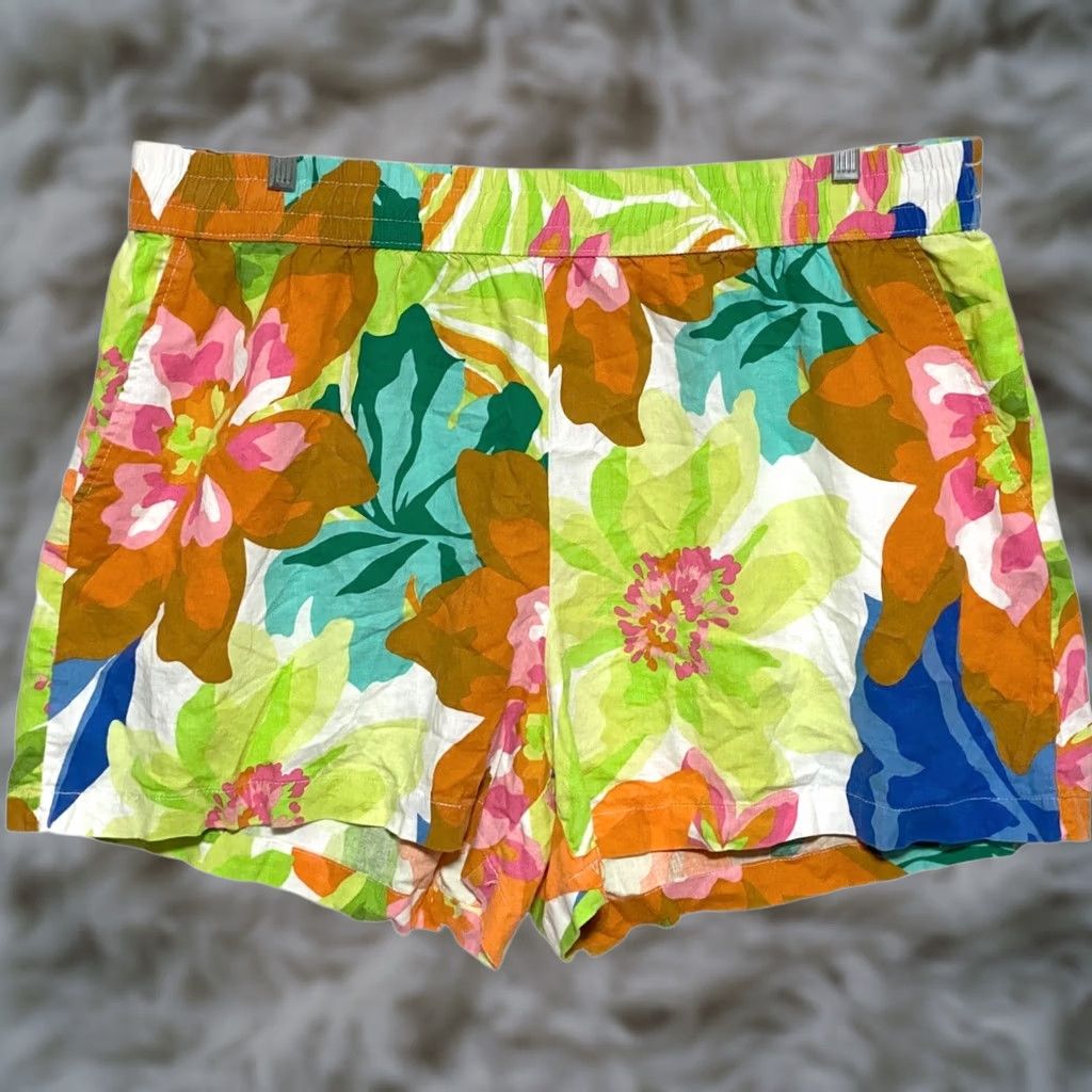 Vintage VINTAGE Future Collective Floral Linen Rayon Shorts Pull On Womens XXL Boho Spring Artsy Size 40" / US 18 - 1 Thumbnail