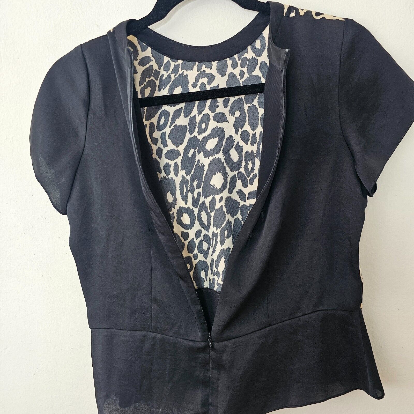 Other ASV Asava Black Cheetah Print Satin Short Sleeve Peplum Top Size M / US 6-8 / IT 42-44 - 4 Thumbnail