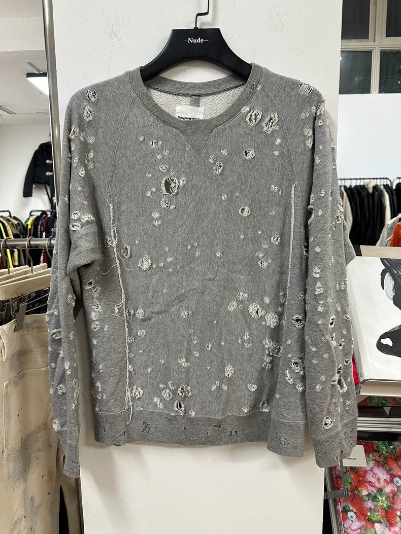 Takahiromiyashita The Soloist. Distressed Gray Sweatshirt with Holes- DMC-2508 Size US L / EU 52-54 / 3 - 1 Thumbnail