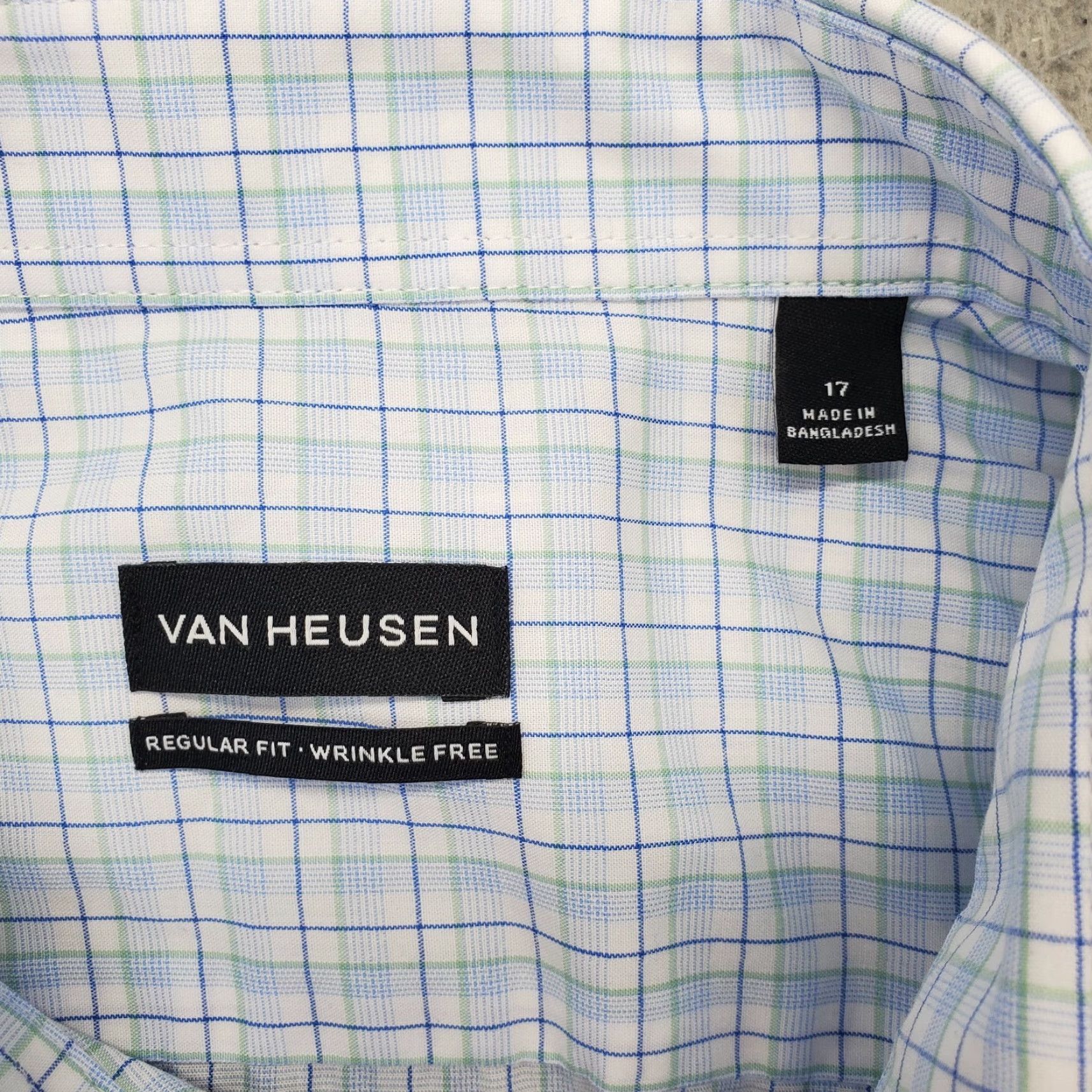 Van Heusen Van Heusen Dress Shirt Mens XL Blue Plaid Formal Regular Wrinkle-Free Button-Up Size 46R - 6 Thumbnail