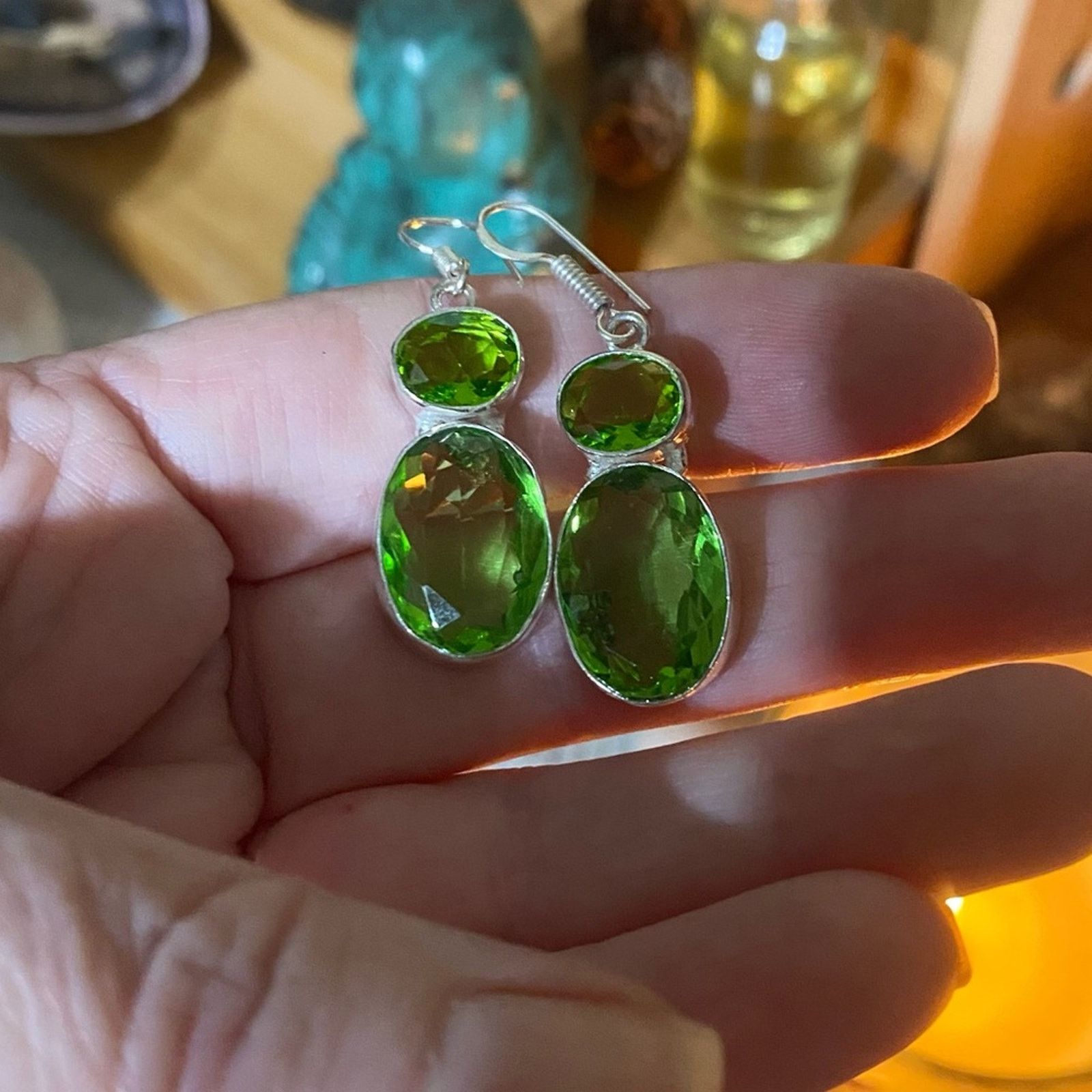 The Unbranded Brand Peridot Tourmaline Sterling Silver Earrings Size ONE SIZE - 4 Thumbnail