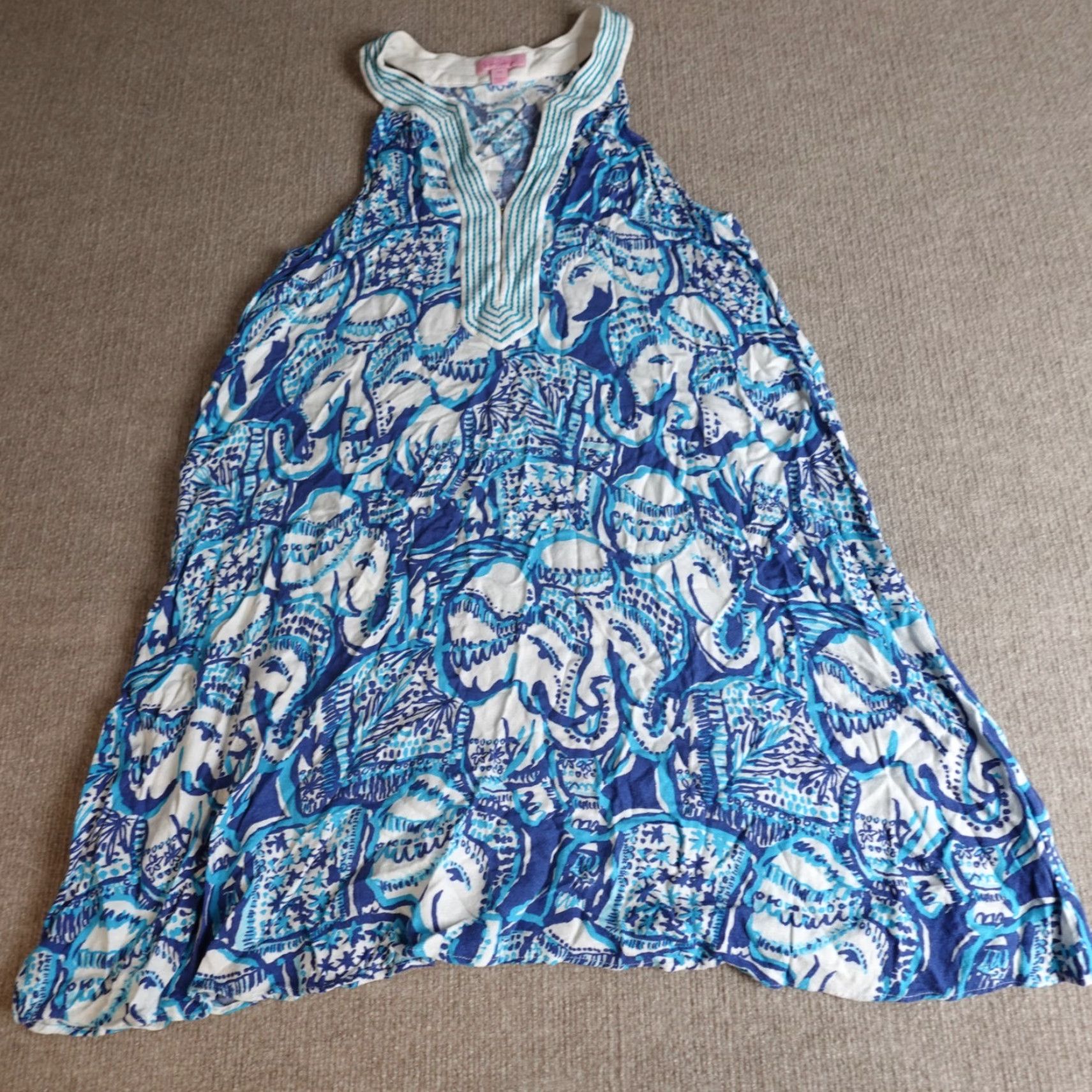 Lilly Pulitzer Lilly Pulitzer Dress Women's Medium Blue All Elephants Swing Achelle Size M / US 6-8 / IT 42-44 - 2 Thumbnail