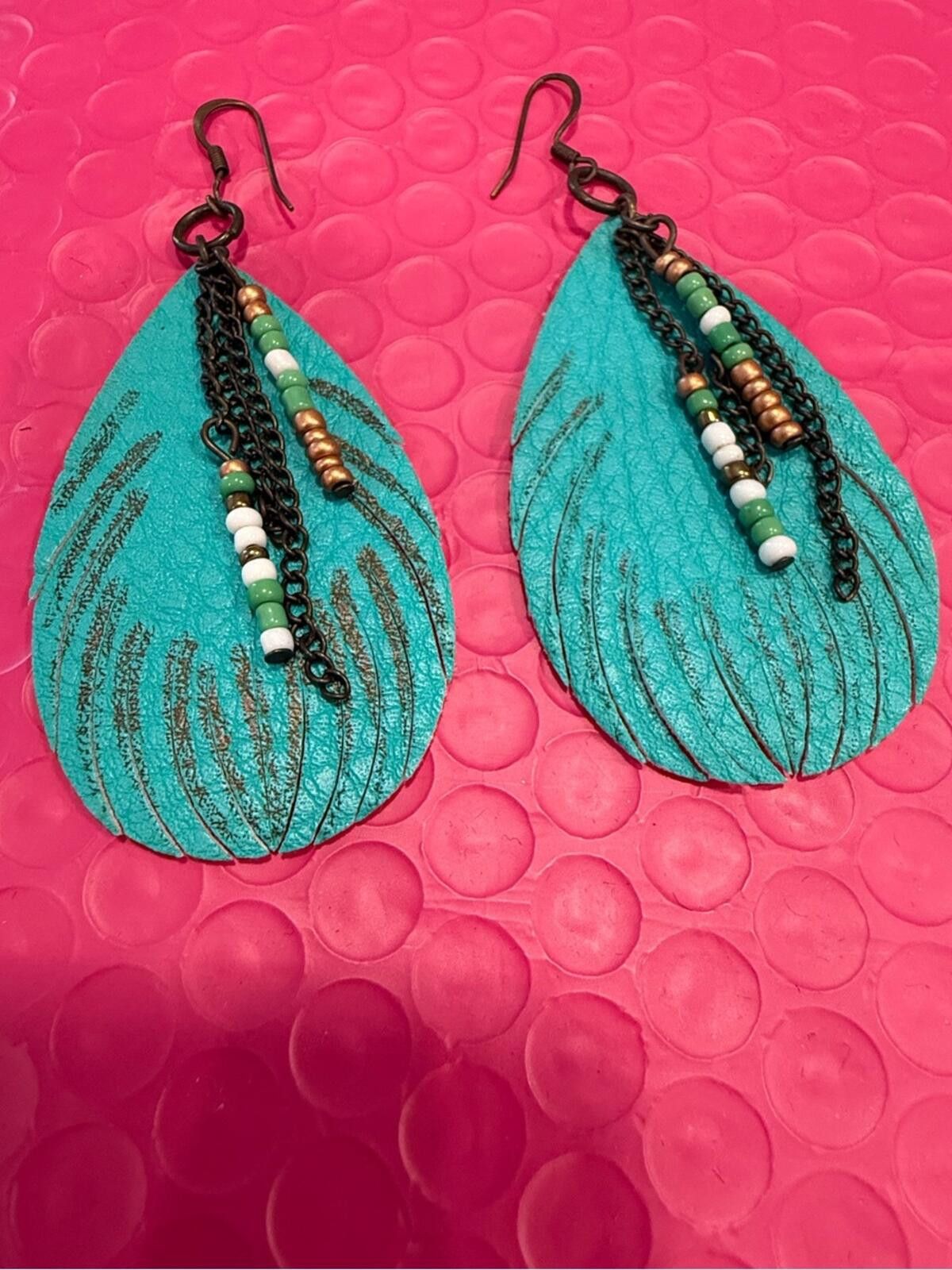 Other Boho western earrings leather feather beads chain Size ONE SIZE - 1 Thumbnail