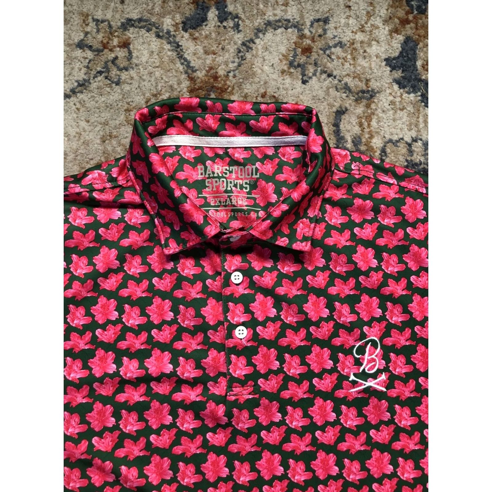 Vintage Barstool Sports Polo Shirt Mens 2XL Pink Floral Short Sleeve Casual Golf Shirt Size US XXL / EU 58 / 5 - 2 Thumbnail