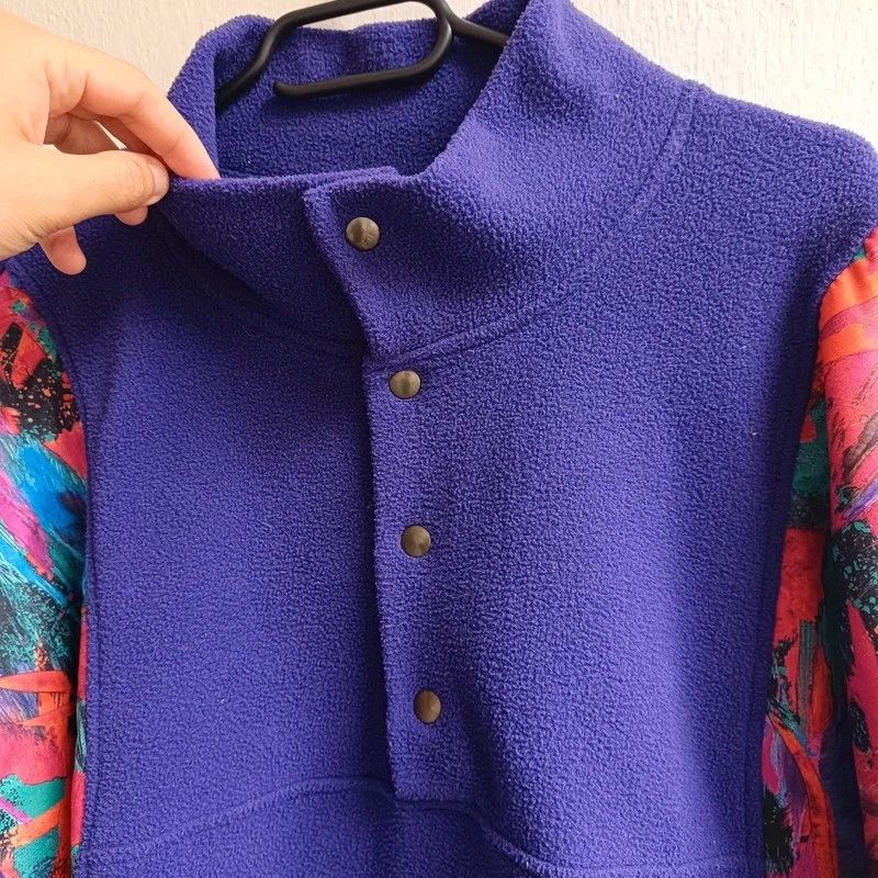 Puma Vintage 80s Puma Purple Fleece Jacket Crazy Pattern Aztec M Size US M / EU 48-50 / 2 - 8 Thumbnail