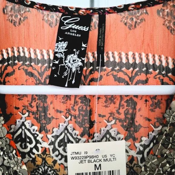 Guess Holly Black Multi Long Slv Embellished Sheer Printed Tunic Size M / US 6-8 / IT 42-44 - 8 Thumbnail
