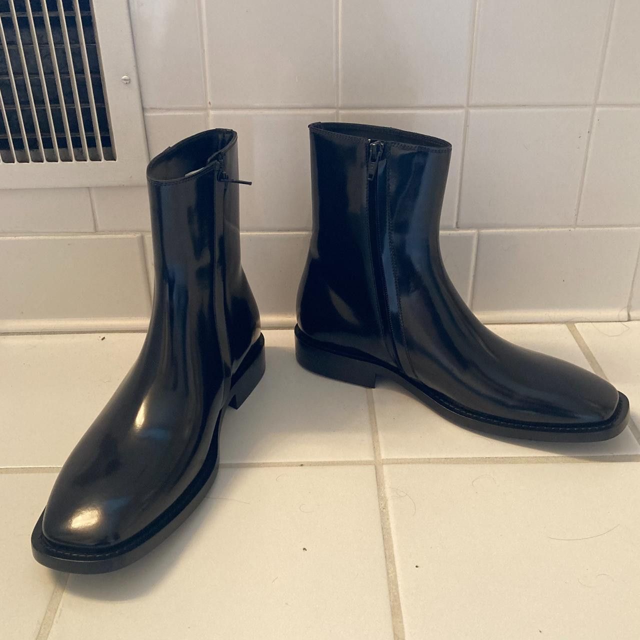 Balenciaga Black Satin Leather Boots Size US 7 / EU 40 - 1 Thumbnail