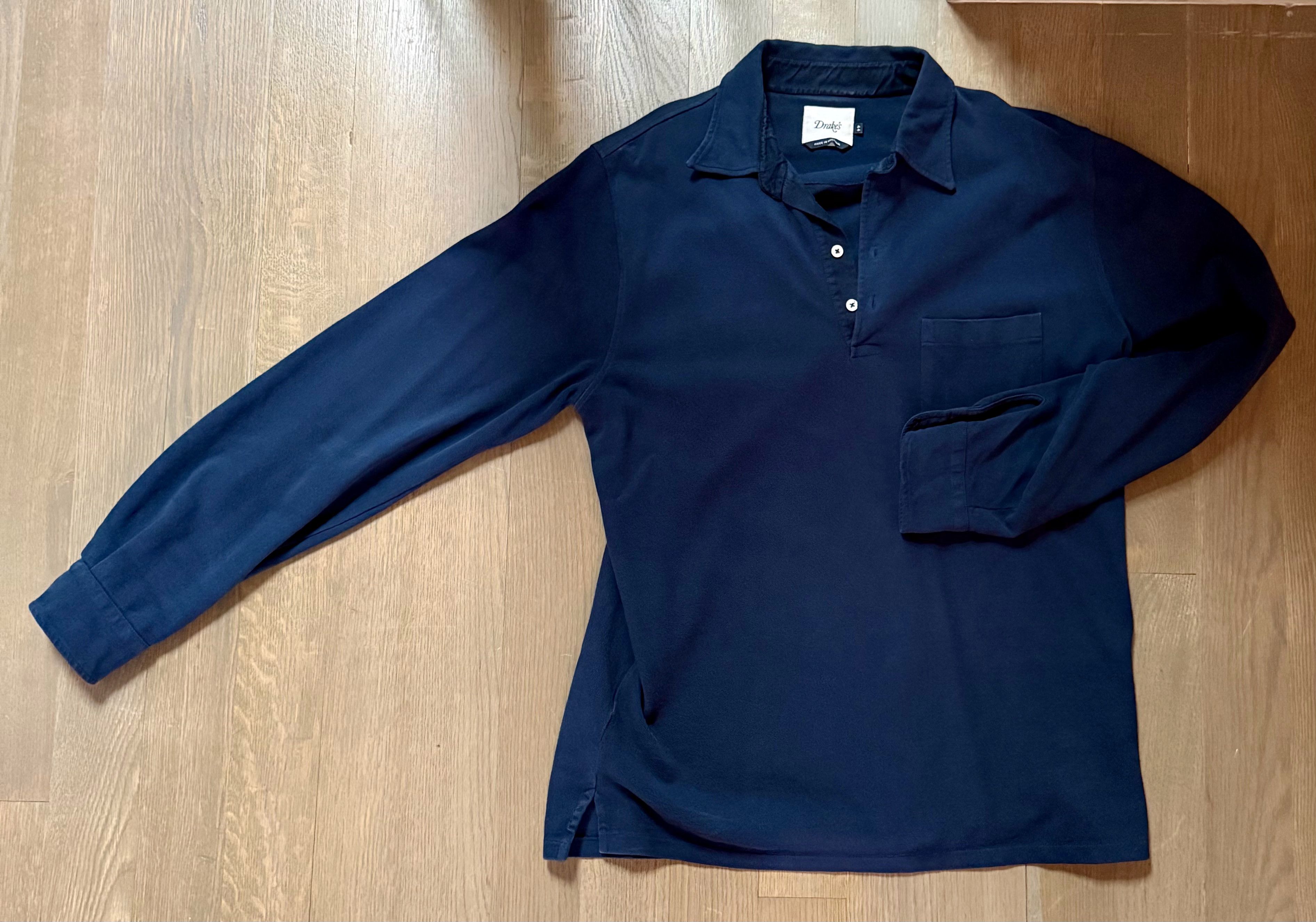 Drake's long sleeve polo shirt indigo blue XL / 44