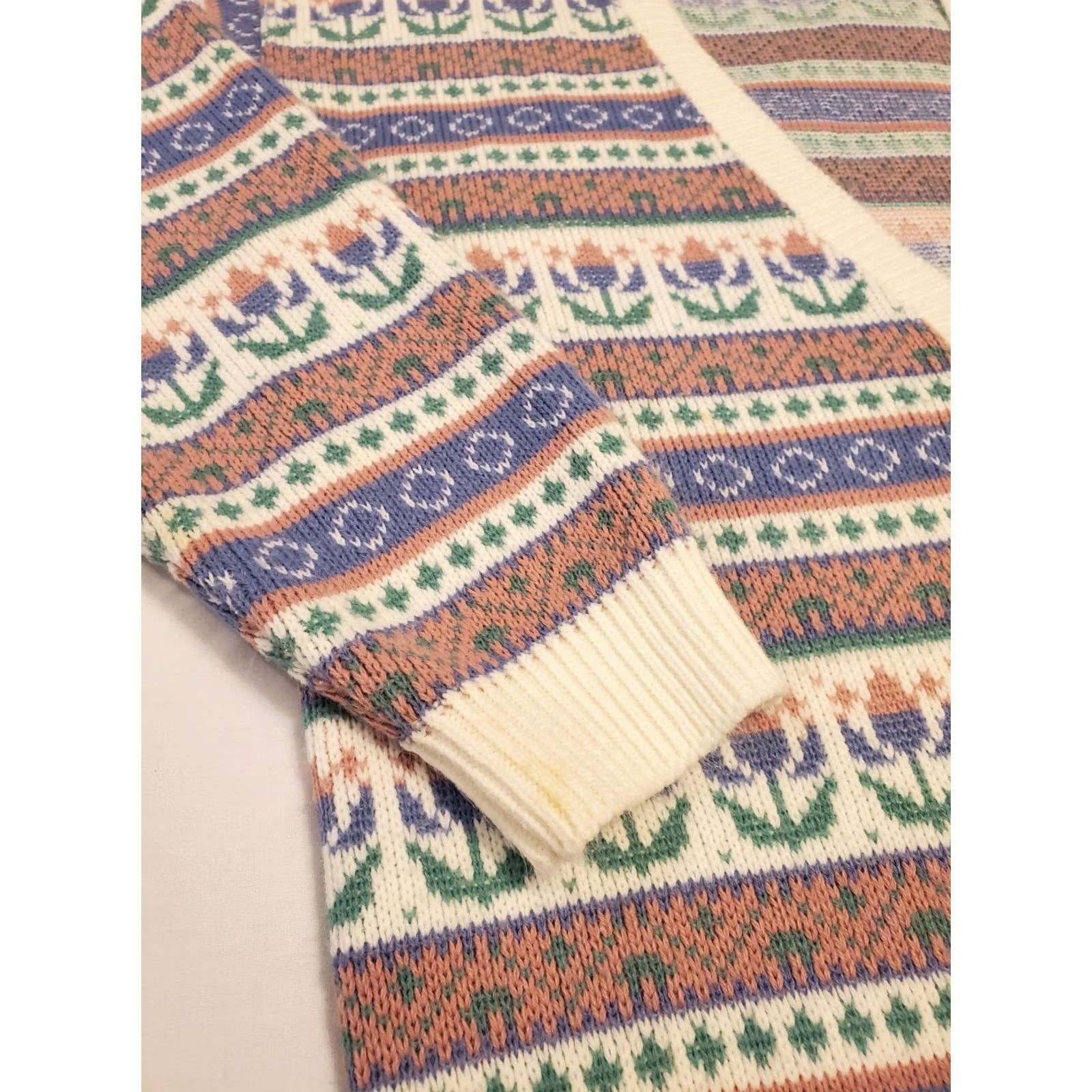 Vintage Vtg Grandma Knit Cardigan Womens Large Pastel Tulip Cottagecore Easter Size L / US 10 / IT 46 - 5 Thumbnail