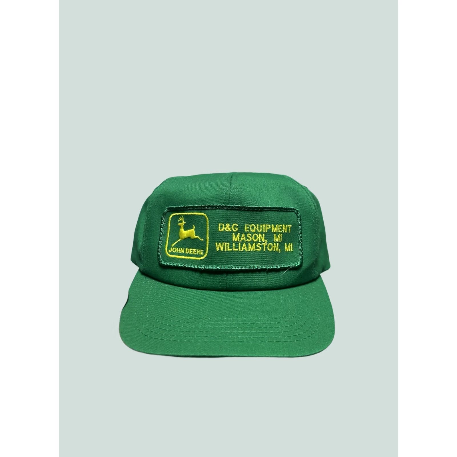 John Deere VINTAGE John Deere Snapback Hat Cap Michigan Patch Made in USA Green Adjustable Men USA Farm Hat Size ONE SIZE - 1 Thumbnail