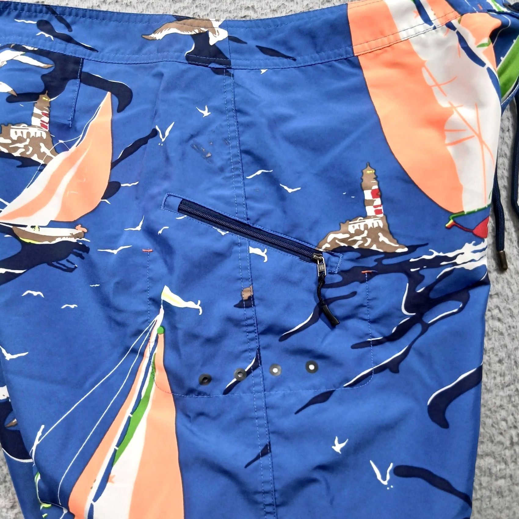 RLX Ralph Lauren VINTAGE RLX Ralph Lauren Nautical Sailboat Print Board Shorts Mens 40 Blue Poly EUC Size US 40 / EU 56 - 7 Thumbnail