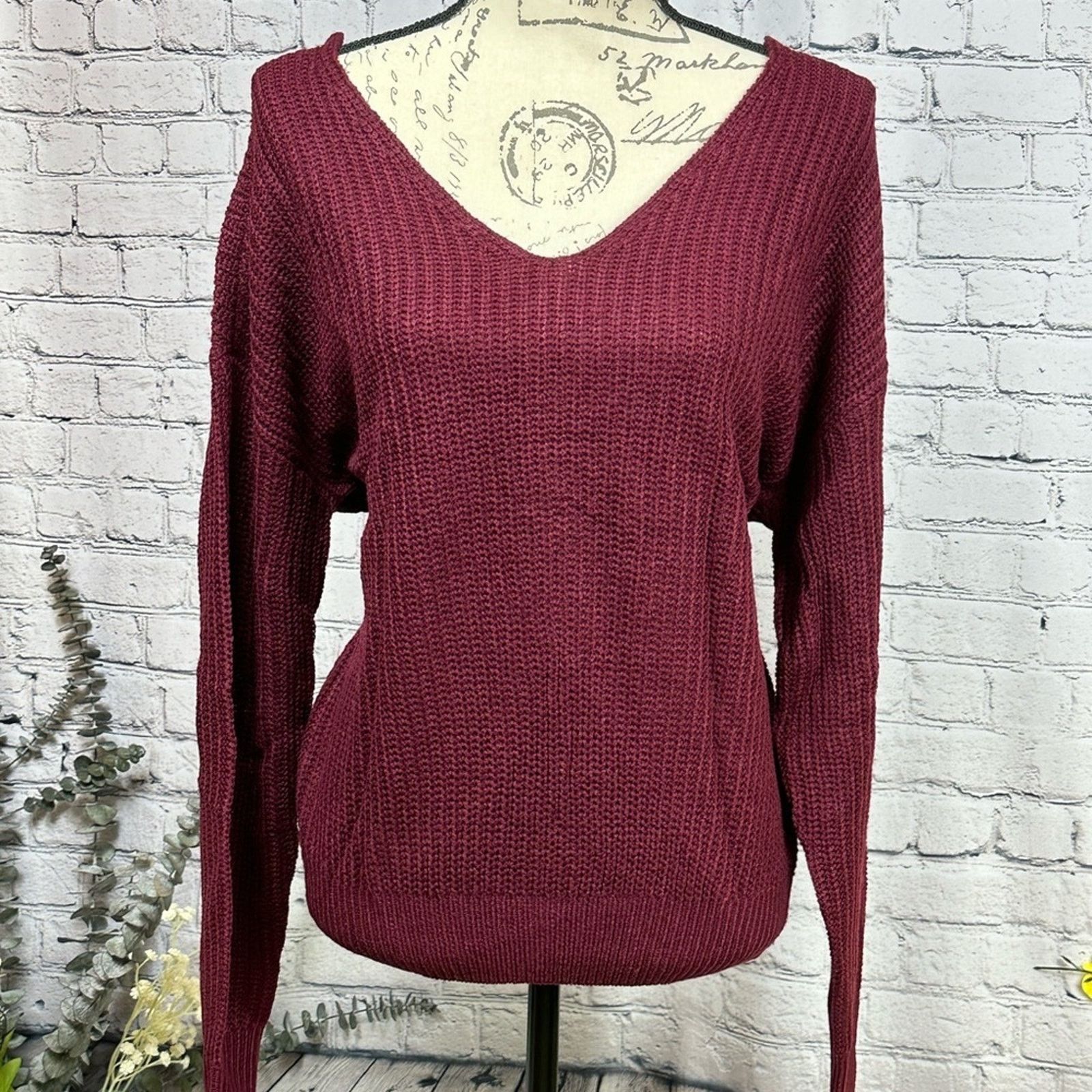 Other Reversible Twisted Knit Long Sleeve Fall Sweater Burgundy M Size M / US 6-8 / IT 42-44 - 7 Thumbnail