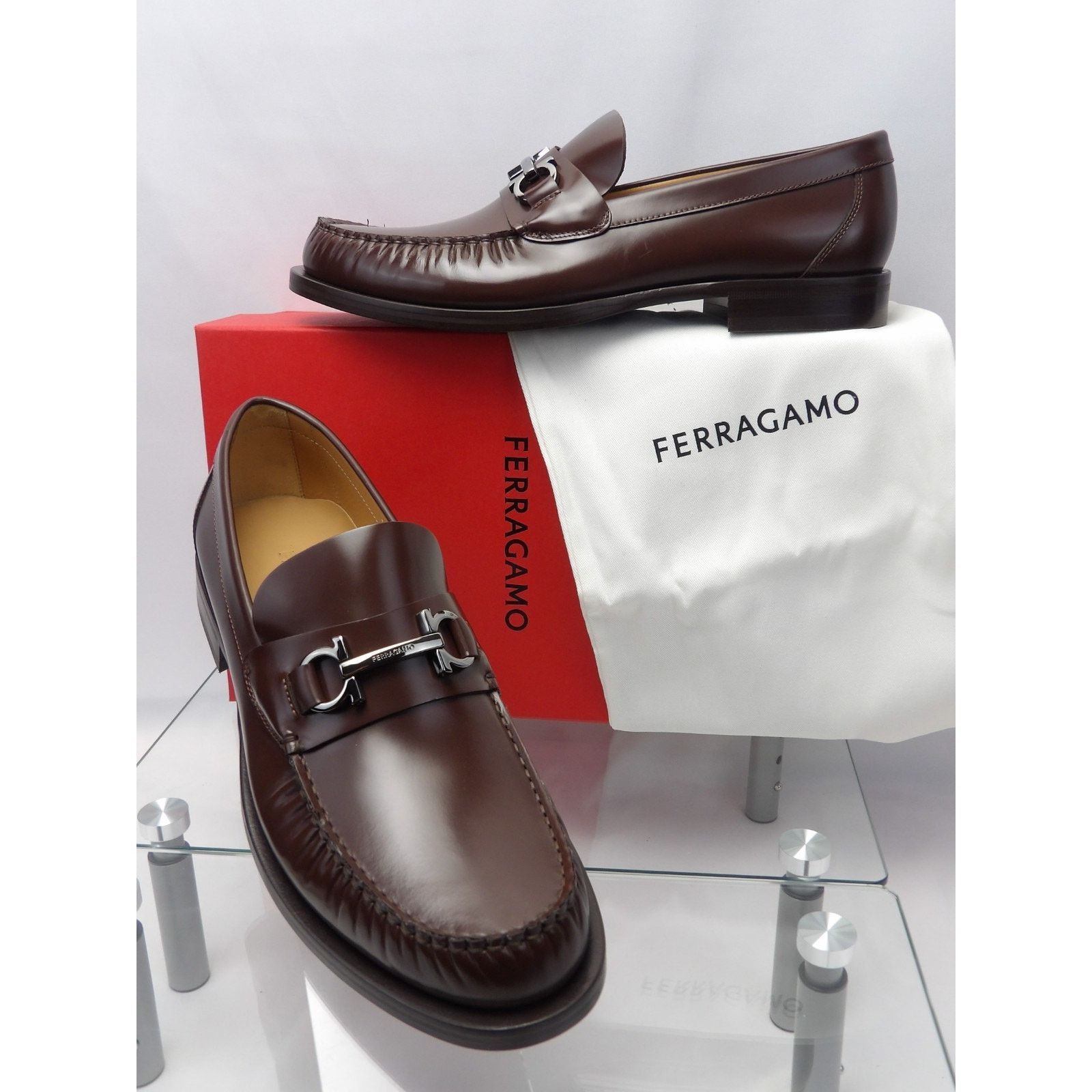 Salvatore Ferragamo FERRAGAMO BROWN LEATHER FORT GANCINI BIT LOAFERS 10.5 E ITAL Size US 11.5 / EU 44-45 - 1 Thumbnail