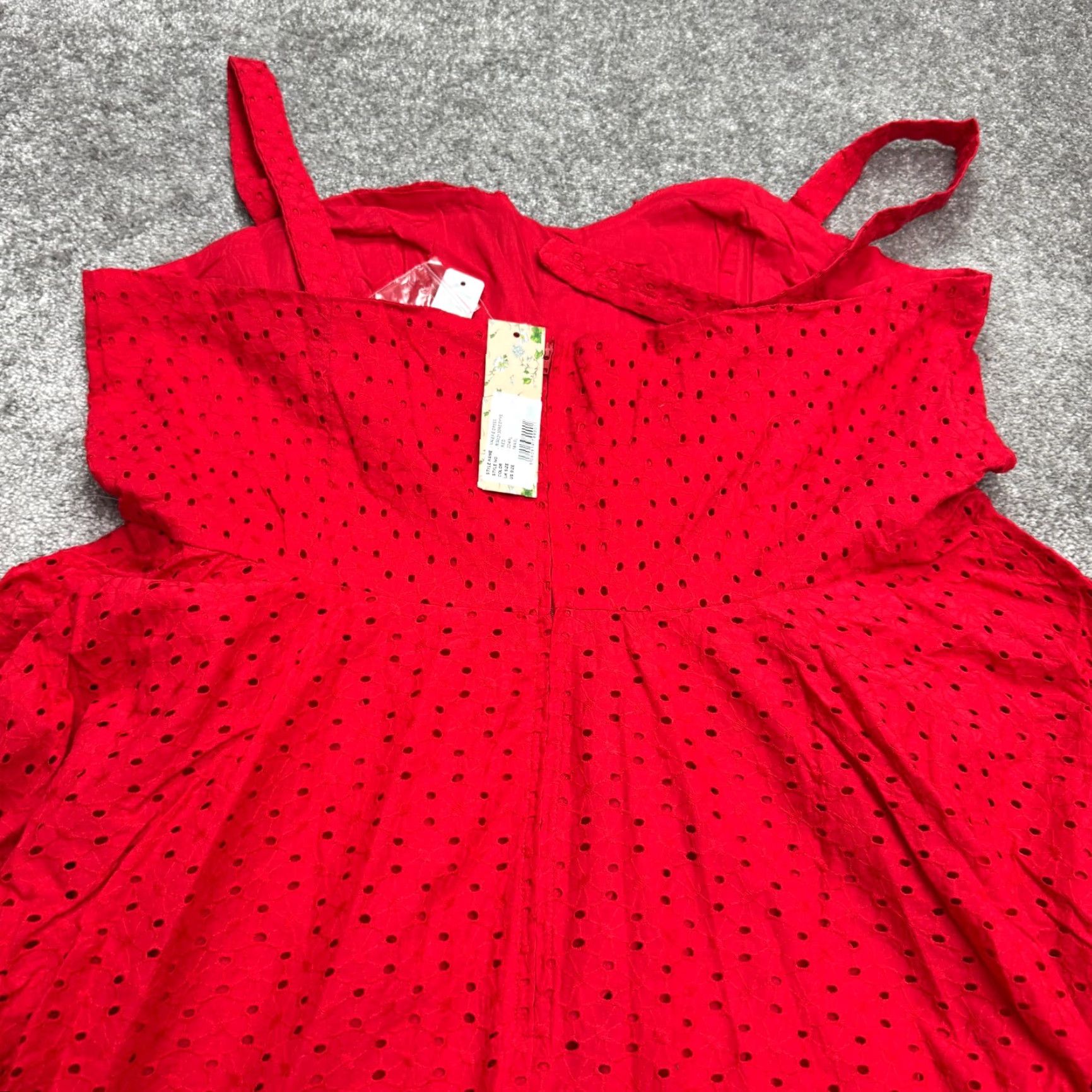 Vintage VINTAGE Timeless London Eyelet A-Line Dress Womens 18 Plus Red Sleeveless 100% Cotton NWT Ladies Short Froack? Size XXL / US 16-18 / IT 52-54 - 3 Thumbnail