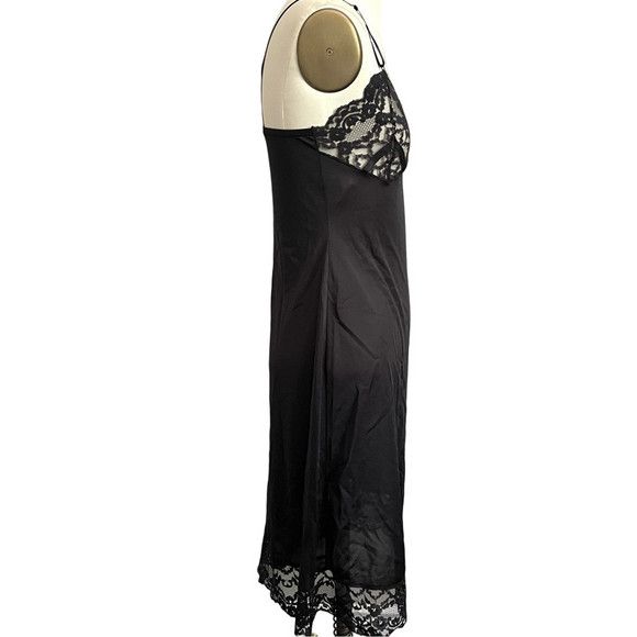 Vintage Vintage Black Satin Lace Midi Slip Dress - Small Size S / US 4 / IT 40 - 5 Thumbnail