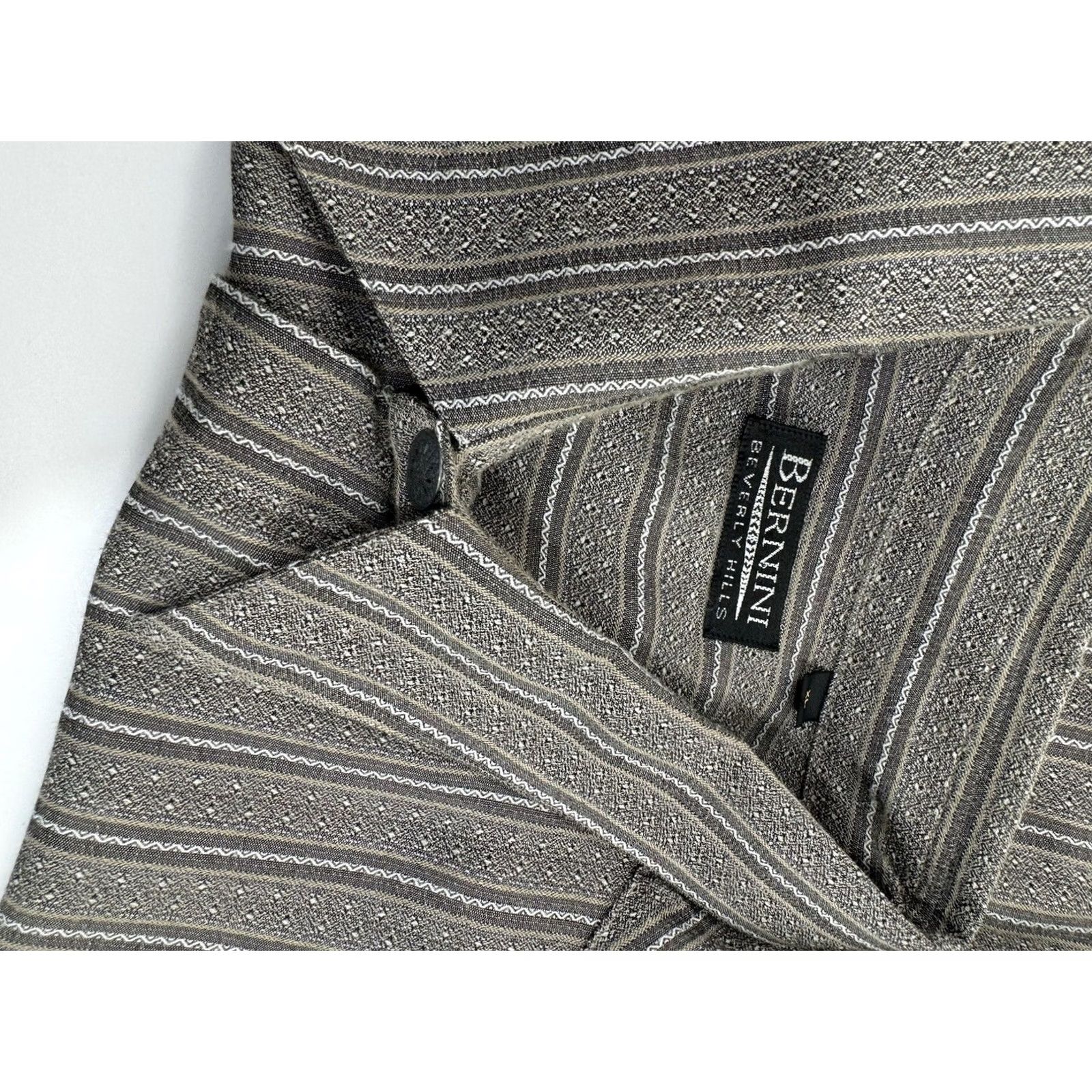 Vintage Bernini Shirt Mens XL Gray BEVERLY HILLS Striped Viscose Size US XL / EU 56 / 4 - 5 Thumbnail