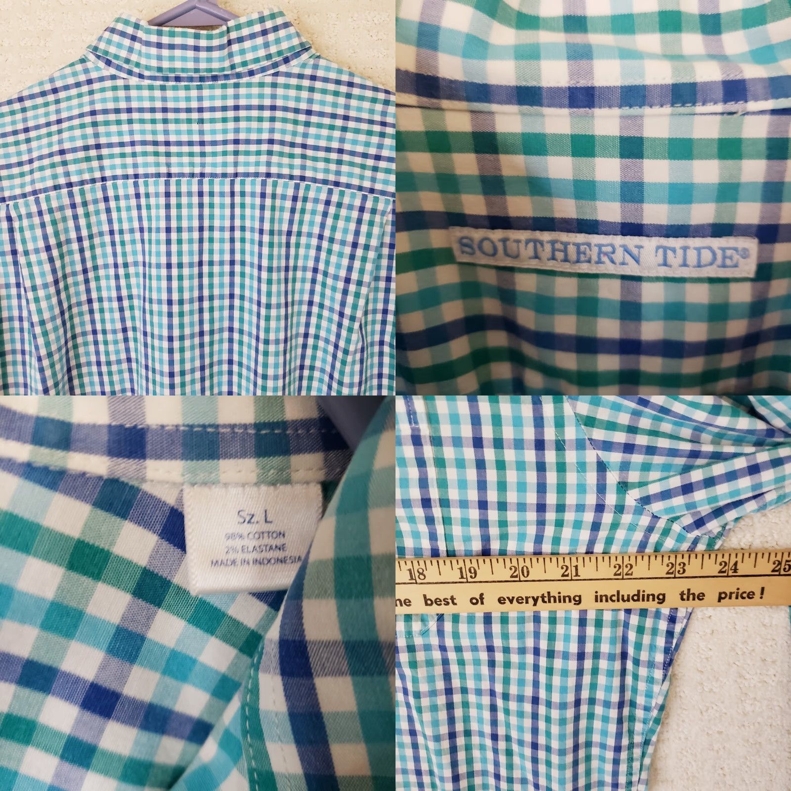Southern Tide Southern Tide Shirt Men L Blue Green Check Classic Fit Long Sleeve Pocket Size US L / EU 52-54 / 3 - 8 Thumbnail