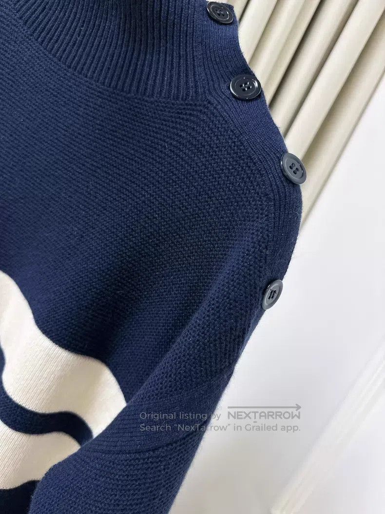 Loro Piana Loro Piana Dark blue striped high-neck side-button cashmer Size M / US 6-8 / IT 42-44 - 2 Thumbnail