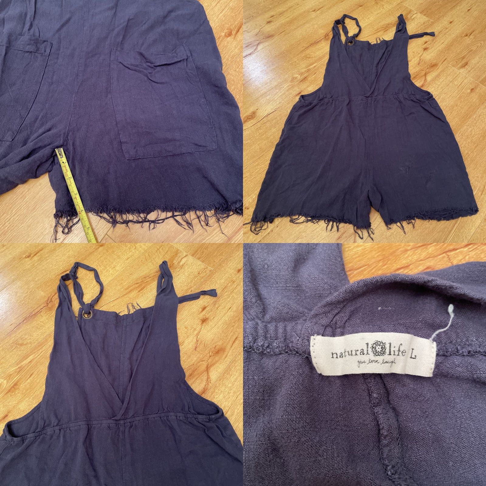 Vintage Natural Life Carly Overall Shorts Large Tie Front Navy Linen Blend Boho Casual Women Large Tie Front Shorts Size 36" / US 14 / IT 50 - 8 Thumbnail