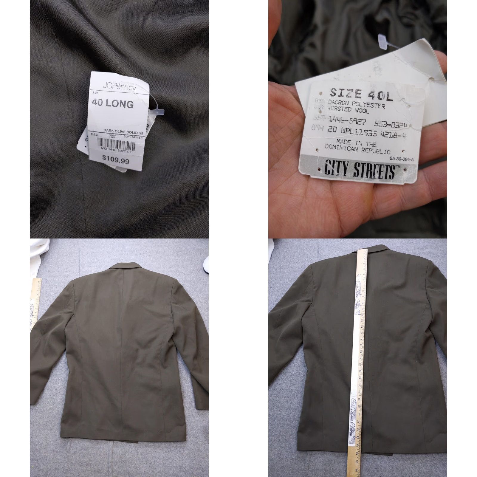 Olive VINTAGE? City Streets Blazer Mens 40 Long Dark Olive Wool Blend Double Breasted Jacket Size 40R - 8 Thumbnail