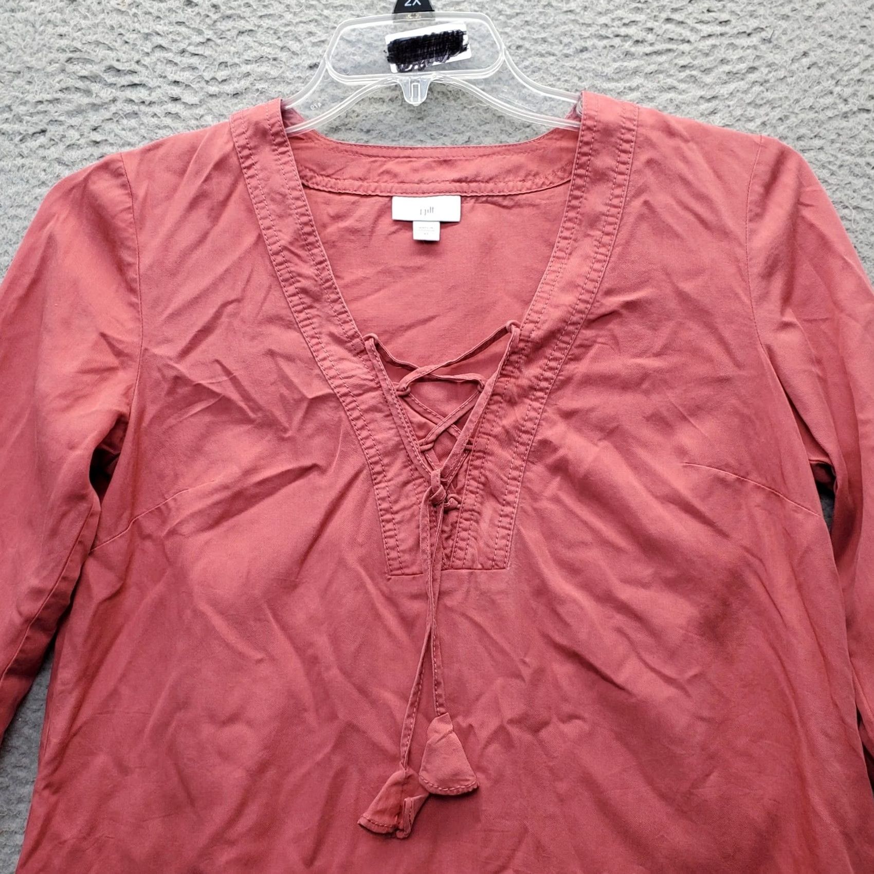 J. Jill J. Jill Pink Tencel Tunic Top Womens XS Long Sleeve Lace Up Tie Tunic Blouse Shirt Size XS / US 0-2 / IT 36-38 - 3 Thumbnail