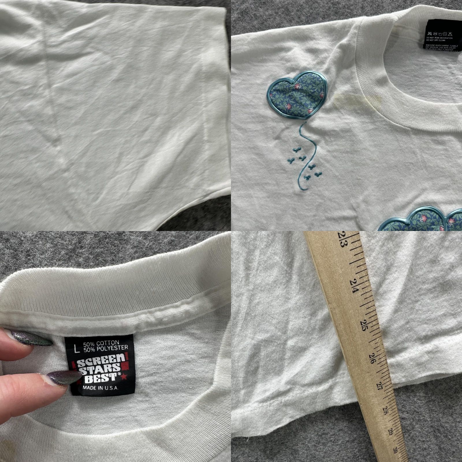 Vintage VINTAGE Screen Stars Best Shirt Mens L White Heart Bouquet Graphic 90s T-Shirt Size US L / EU 52-54 / 3 - 8 Thumbnail