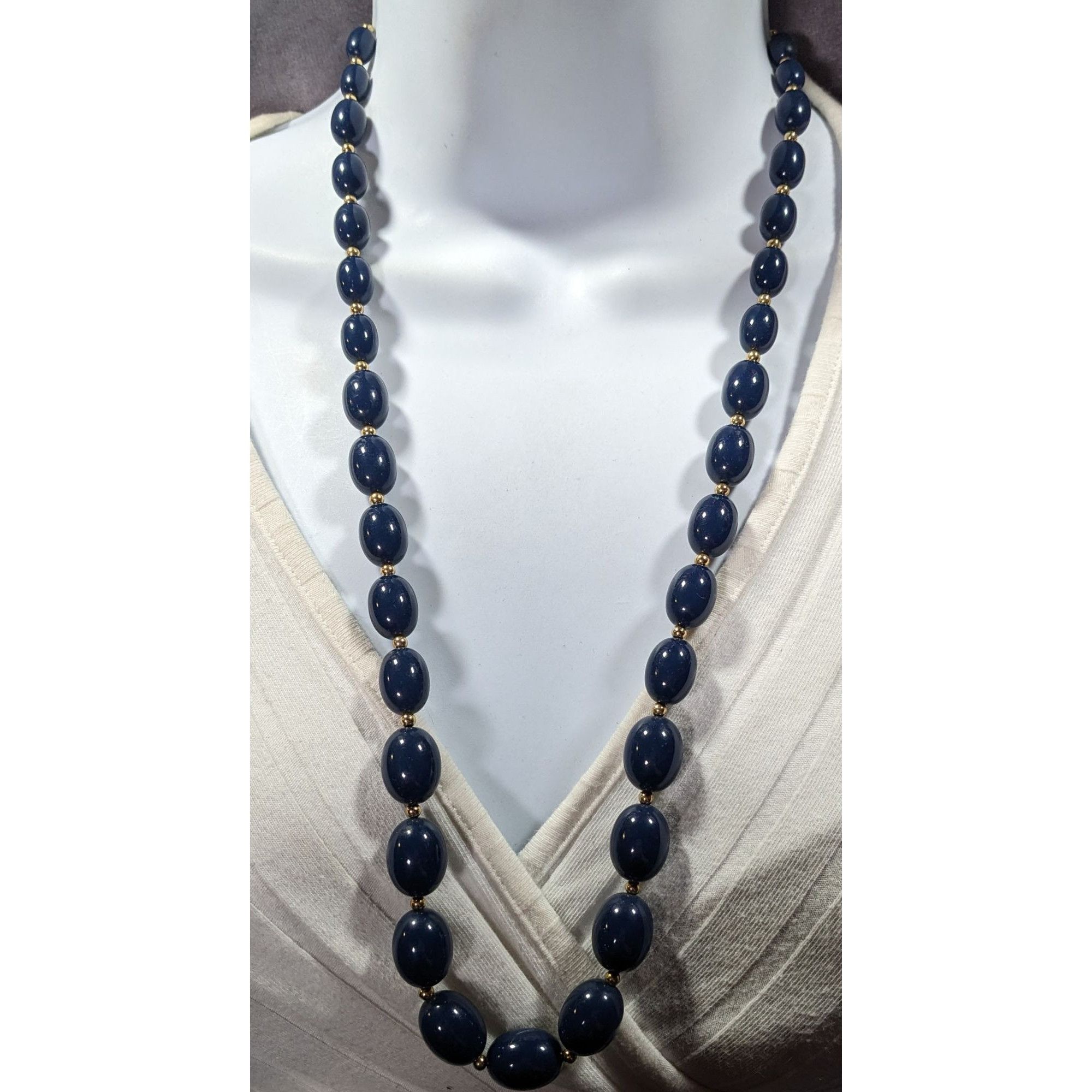 Monet Vintage Monet Dark Blue And Gold Tone Beaded Necklace Size ONE SIZE - 3 Thumbnail