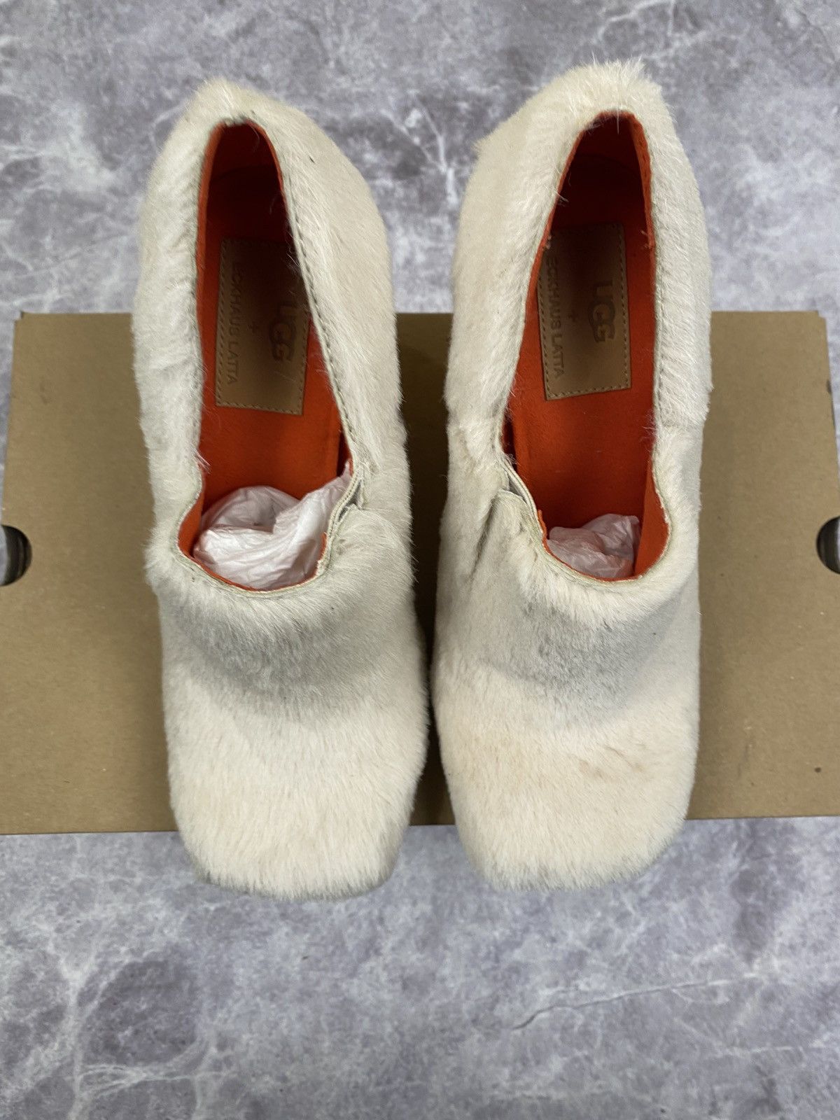 Eckhaus Latta Ugg x Eckhaus Latta Beige Fur Orange Cone Heels Mules Size US 7 / IT 37 - 2 Thumbnail
