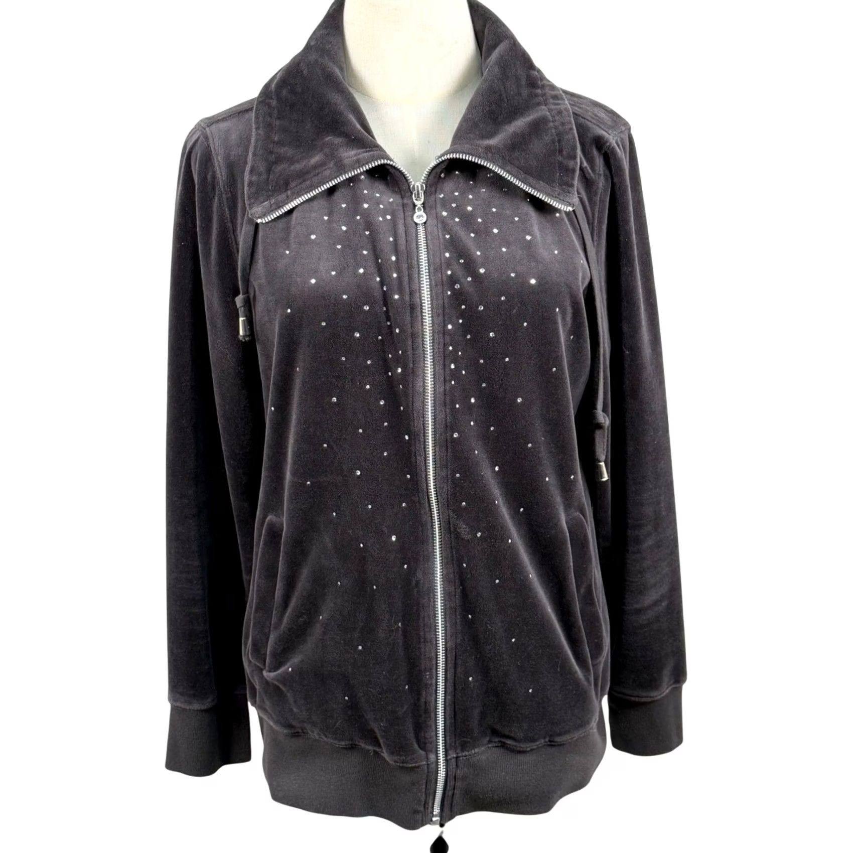 Vintage Christopher Banks M Velour McBling Sporty Chic Zip Hoodie Rhinestone Y2K Jacket Size M / US 6-8 / IT 42-44 - 2 Thumbnail