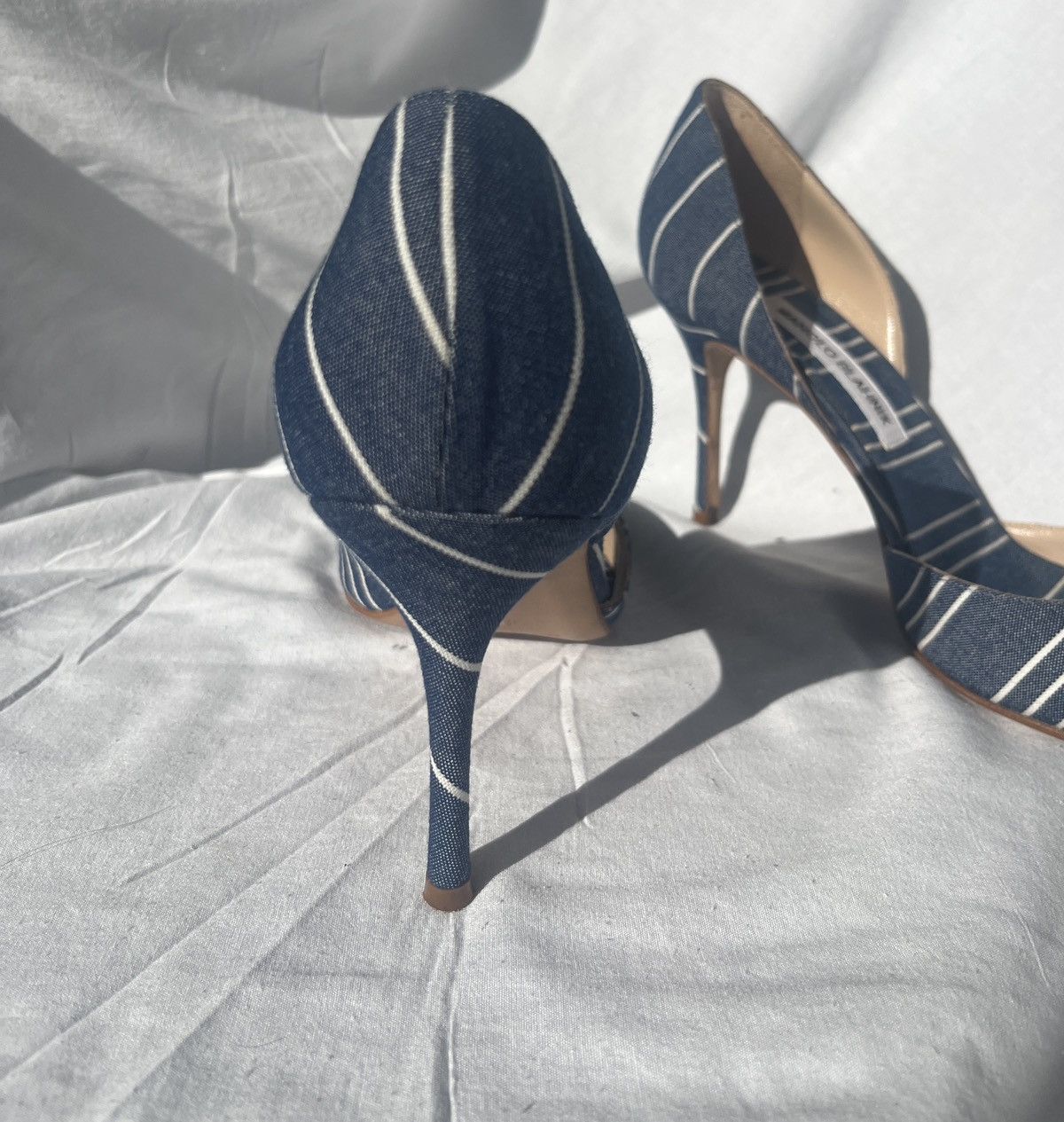 Manolo Blahnik Striped canvas slip on pumps Size US 10 / IT 40 - 4 Thumbnail