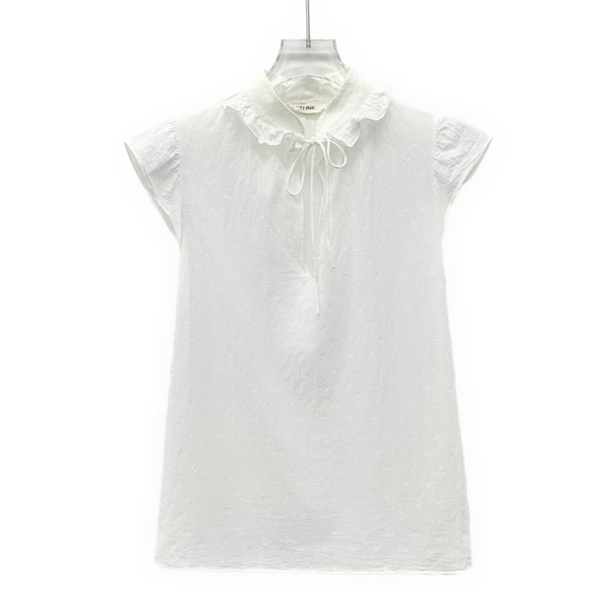 Celine Celine White Triomphe All-over Embroidered Shirt K26WX Size XXS / US 00 / IT 34 - 1 Thumbnail