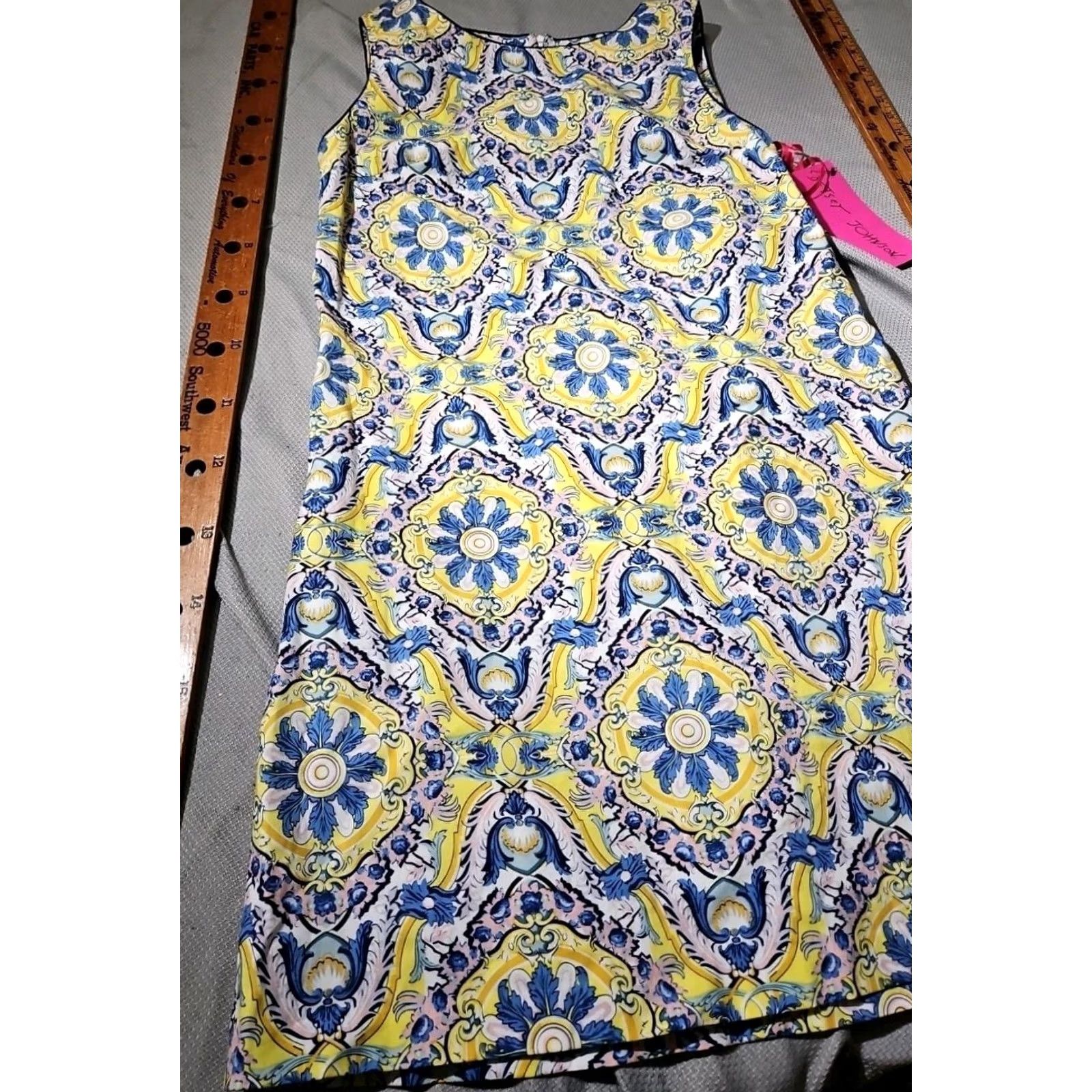 Betsey Johnson VINTAGE Betsey Johnson Dress Womens Size 10 Yellow Blue Shift Midi Sheath Size L / US 10 / IT 46 - 3 Thumbnail