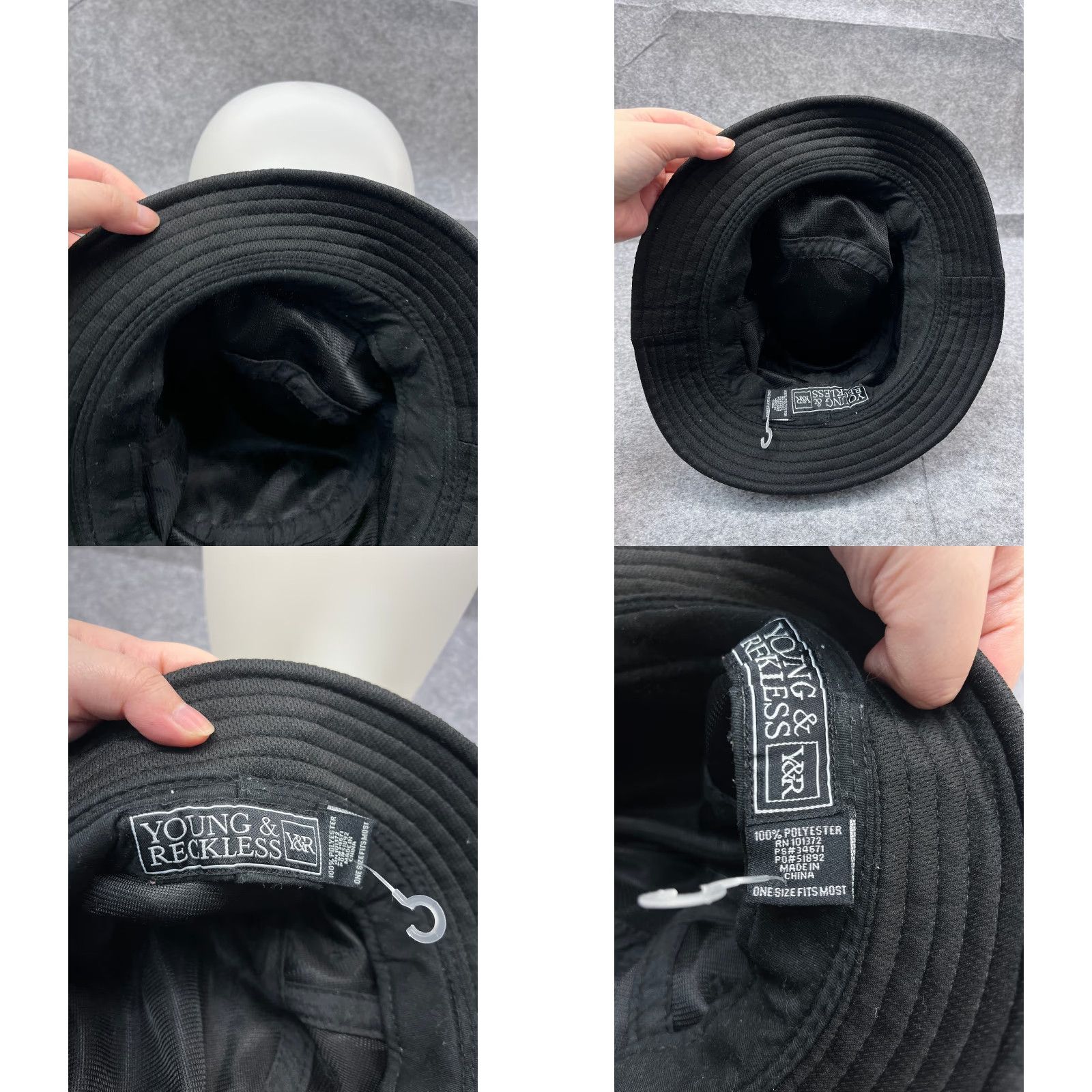 Vintage Young & Reckless Bucket Hat Black 100% Polyester Adult One Size Beach Outdoor Size ONE SIZE - 9 Thumbnail