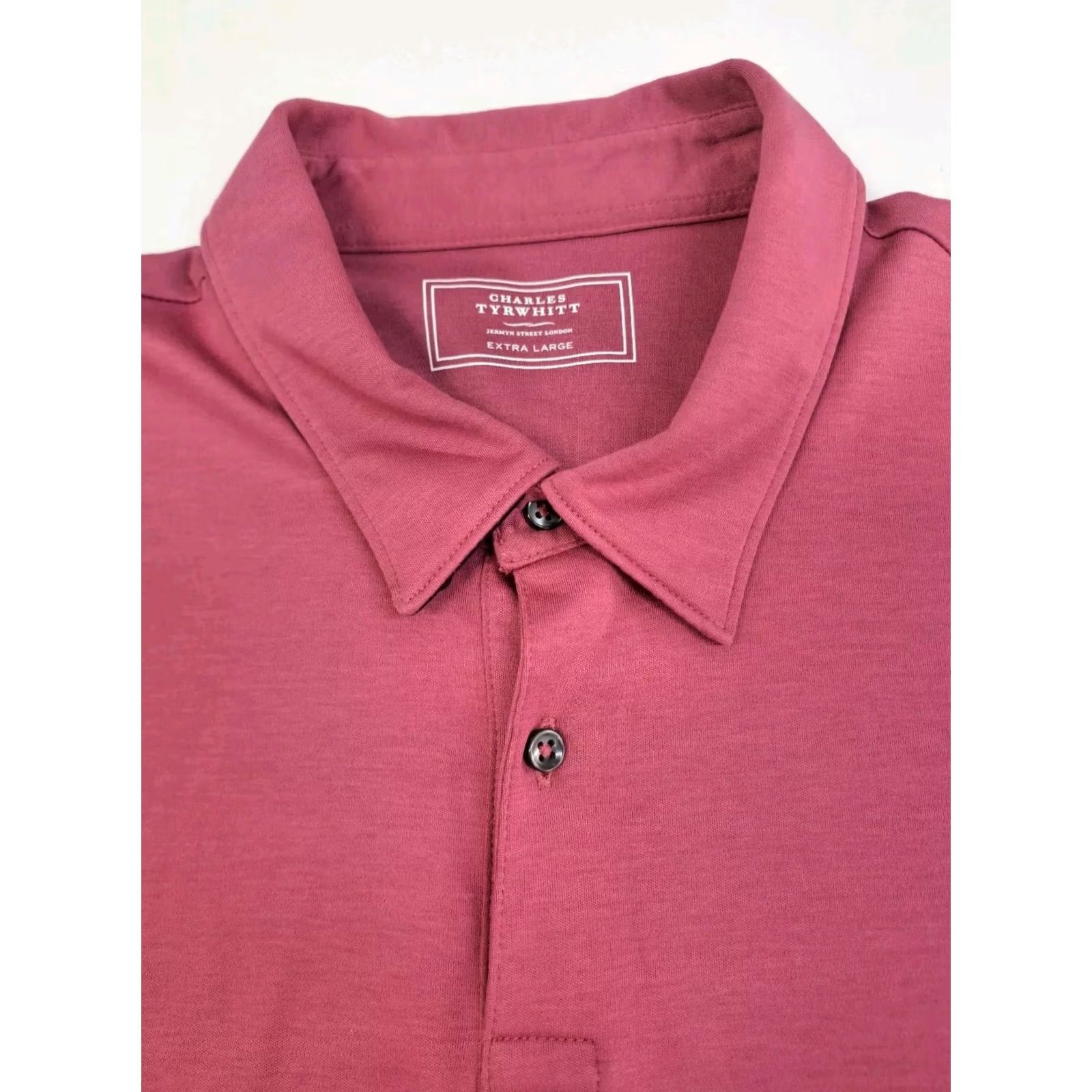 Charles Tyrwhitt Charles Tyrwhitt Mens Polo Shirt XL Mauve Short Sleeve Button-Down Collar Solid Cotton Size US XL / EU 56 / 4 - 2 Thumbnail