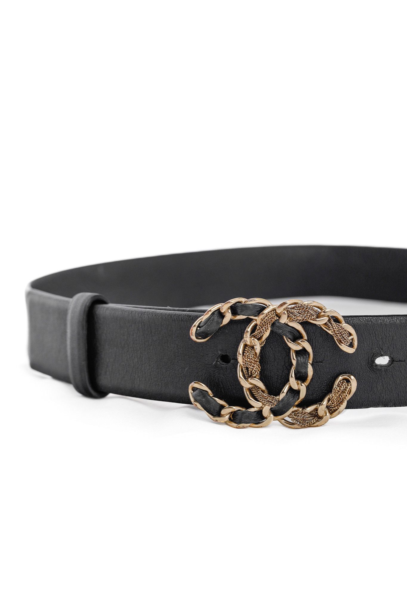Chanel Chanel Black Leather CC Woven-Chain Belt Size ONE SIZE - 3 Thumbnail