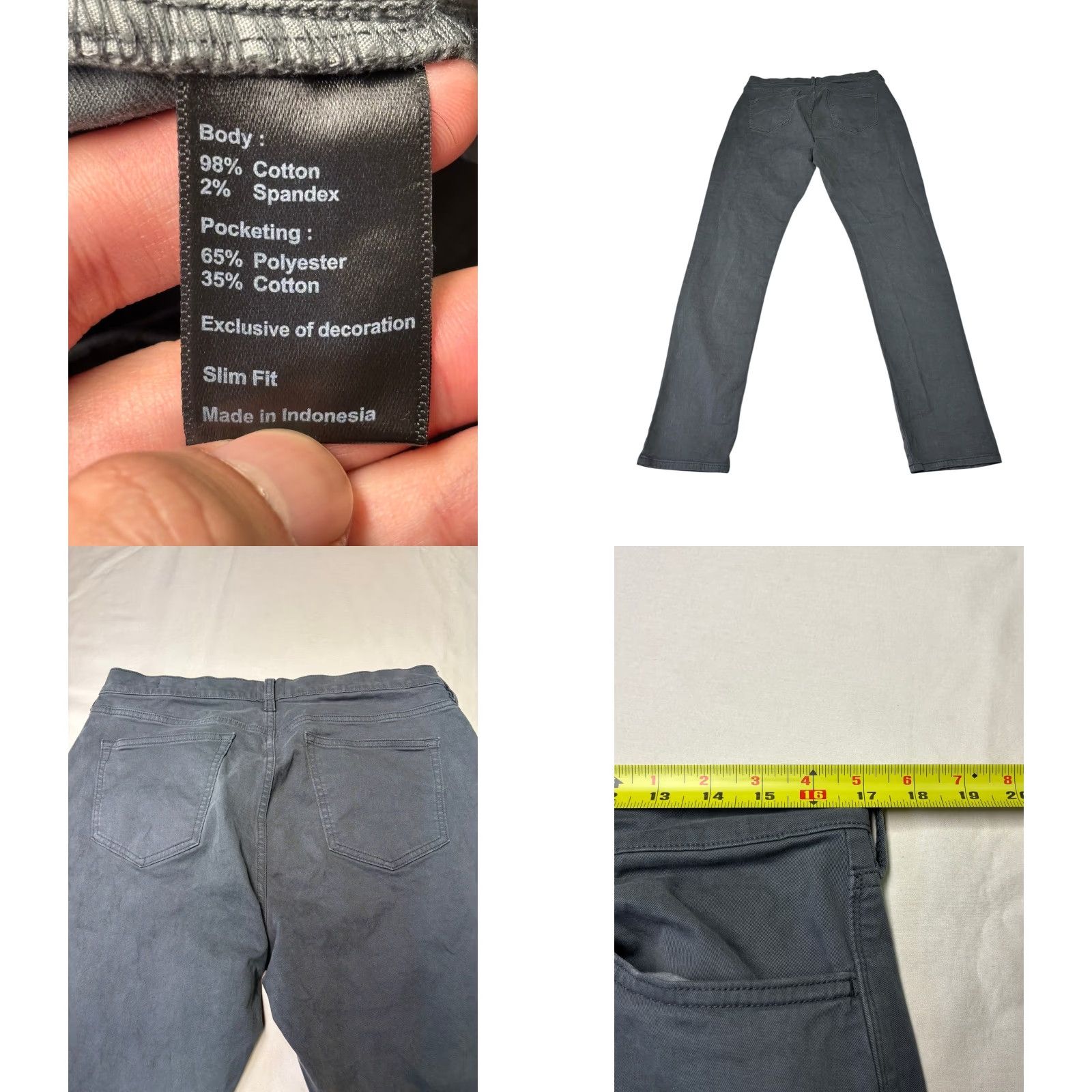 Flint And Tinder Flint and Tinder Slim Chino Pants 34x34 Slate Grey Cotton Blend Canvas 5-Pocket Casual Workwear Mens Size US 34 / EU 50 - 8 Thumbnail