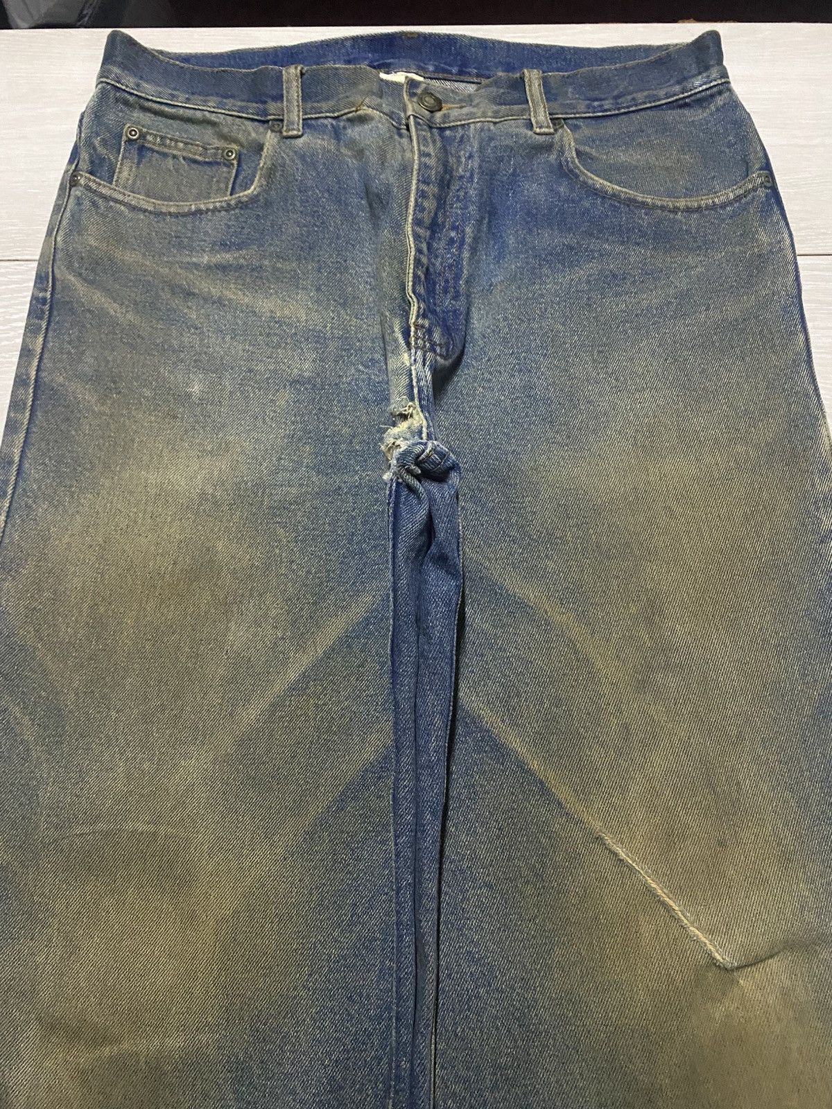 Evisu Relation Mud Wash Vintage Distressed Baggy Wide Leg Jeans Size US 33 - 3 Thumbnail