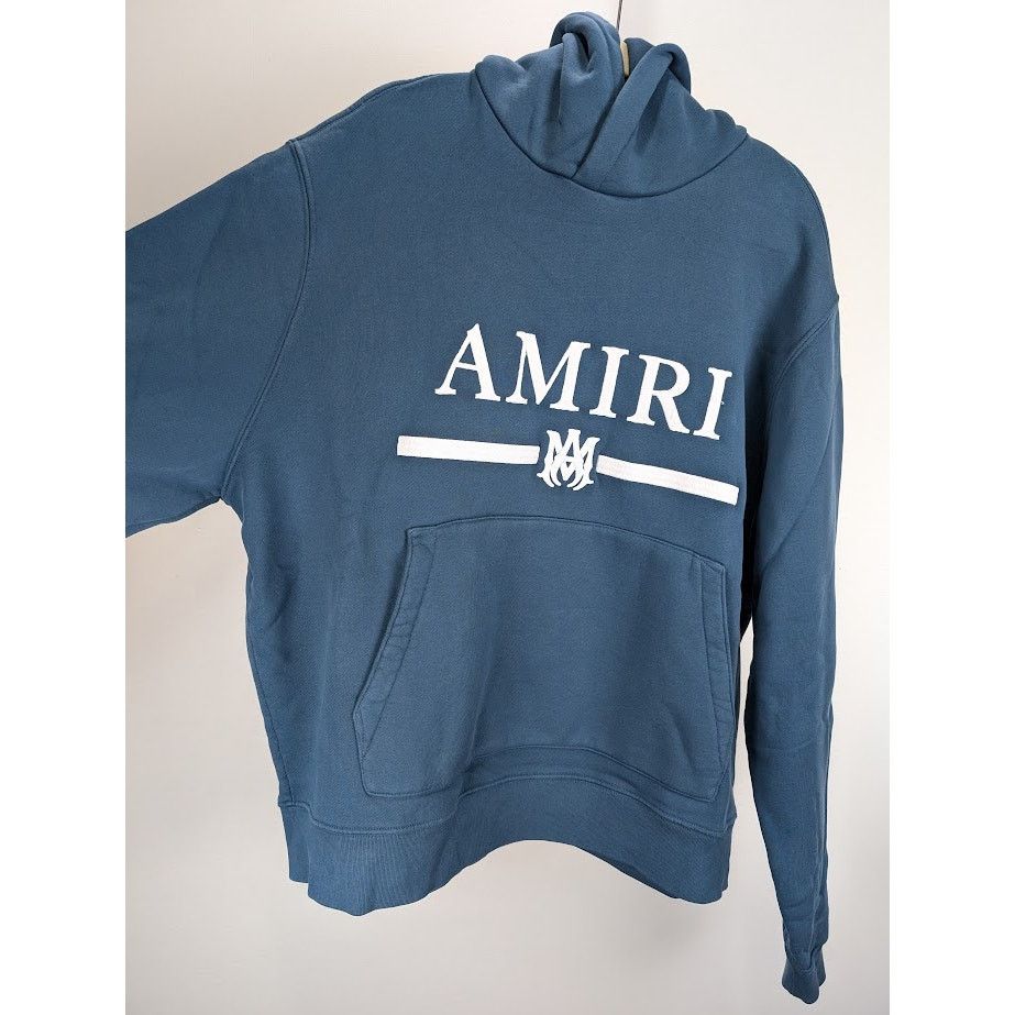 Amiri o1rshd1 Q:2 / MA Bar Embroidery Hoodie in Pond Blue Size US XL / EU 56 / 4 - 10 Thumbnail