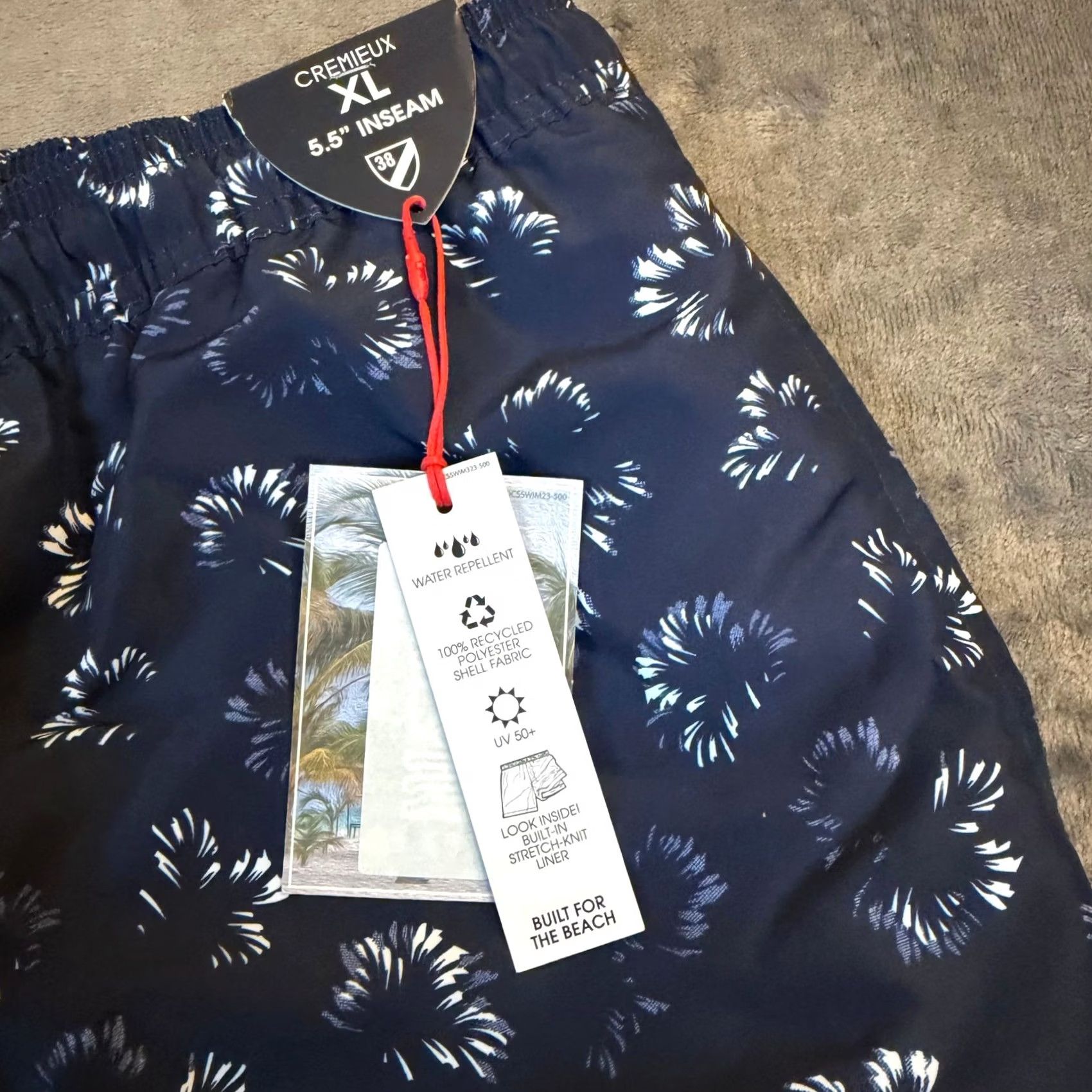 Cremieux Cremieux Floral Swim Trunks Mens XL Navy Blue 5.5 Inseam NWT Water-Repellent UV-Protection Pockets Drawstring Lined Beach Bottoms Pattern: Floral Palm Size US 36 / EU 52 - 4 Thumbnail