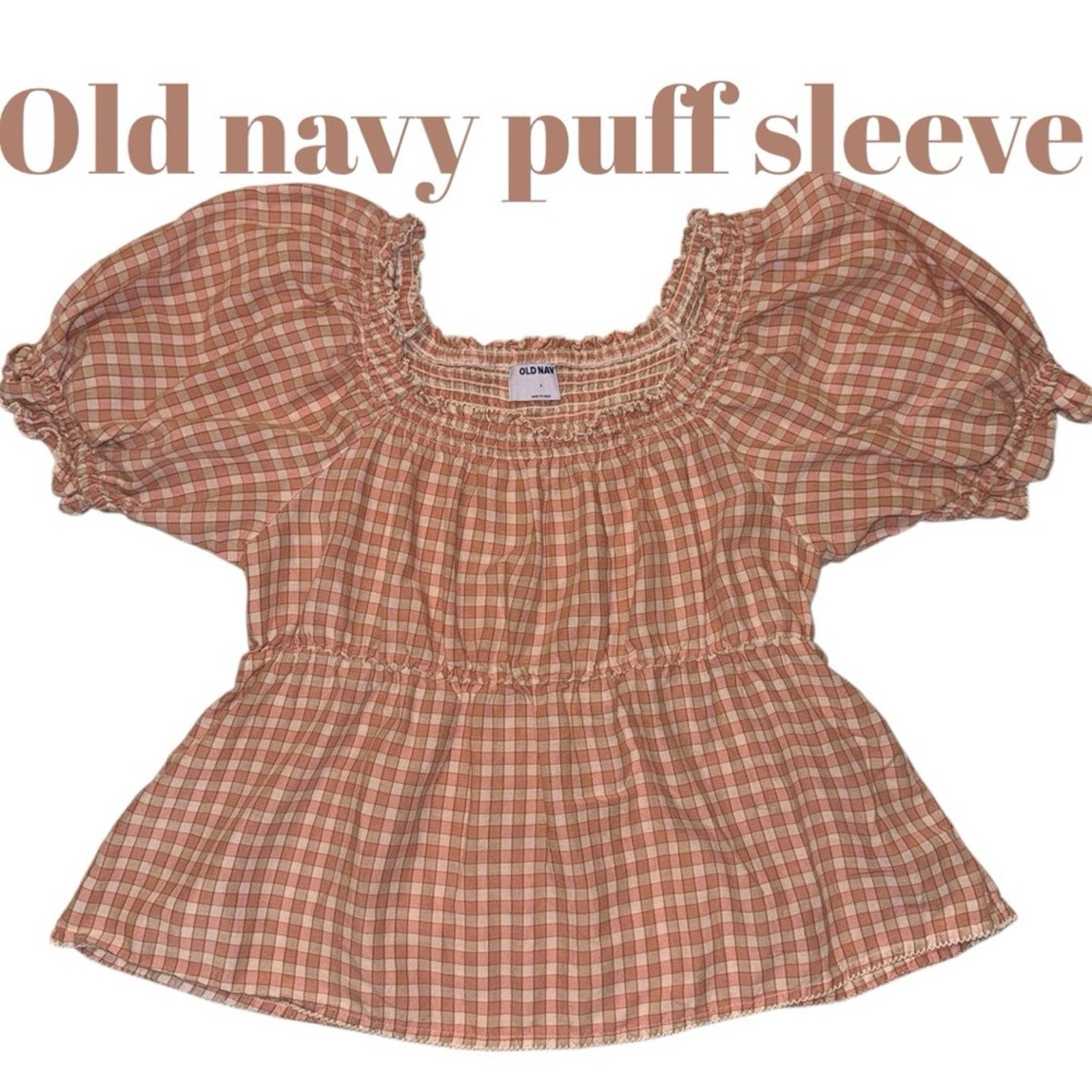 Old Navy Old Navy Checkered Peasant Blouse – Puff Sleeve, Size L Size L / US 10 / IT 46 - 2 Thumbnail