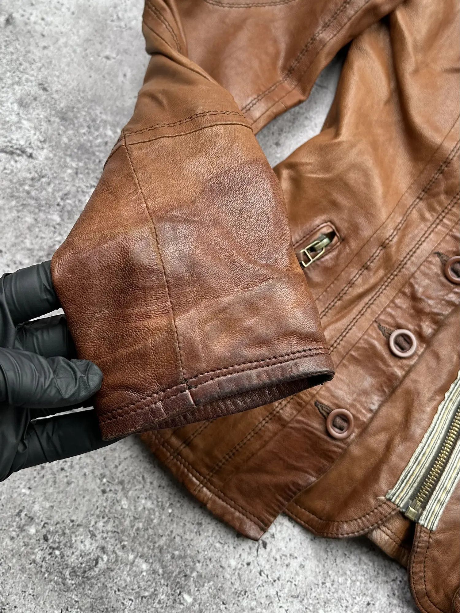 Genuine Leather Vintage Leather Jacket With Many Buttons C150(V464) Size S / US 4 / IT 40 - 6 Thumbnail