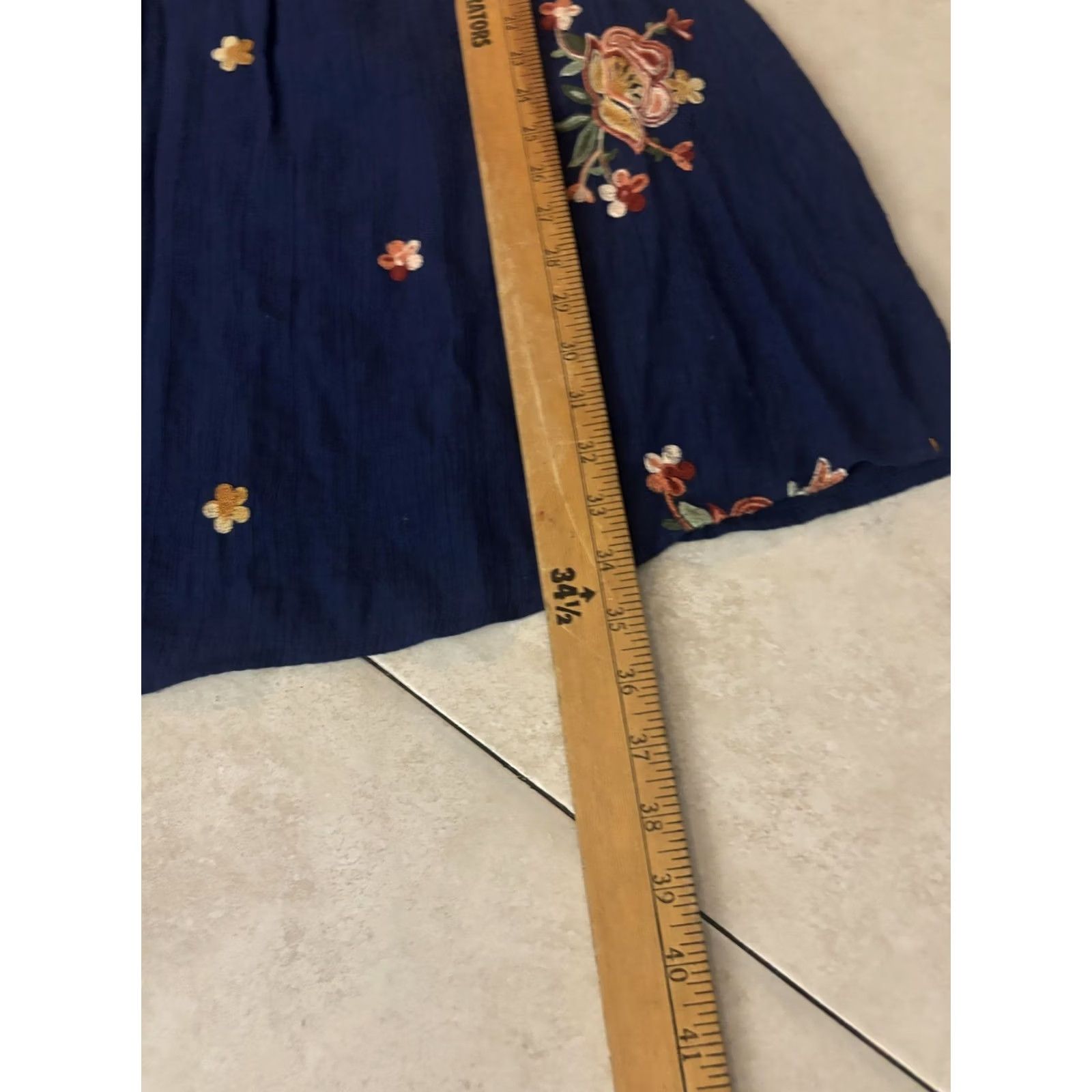 Vintage FIG AND FLOWER Dress Womens PM Blue Embroidered Floral Boho Fit & Flare Mini Size M / US 6-8 / IT 42-44 - 6 Thumbnail