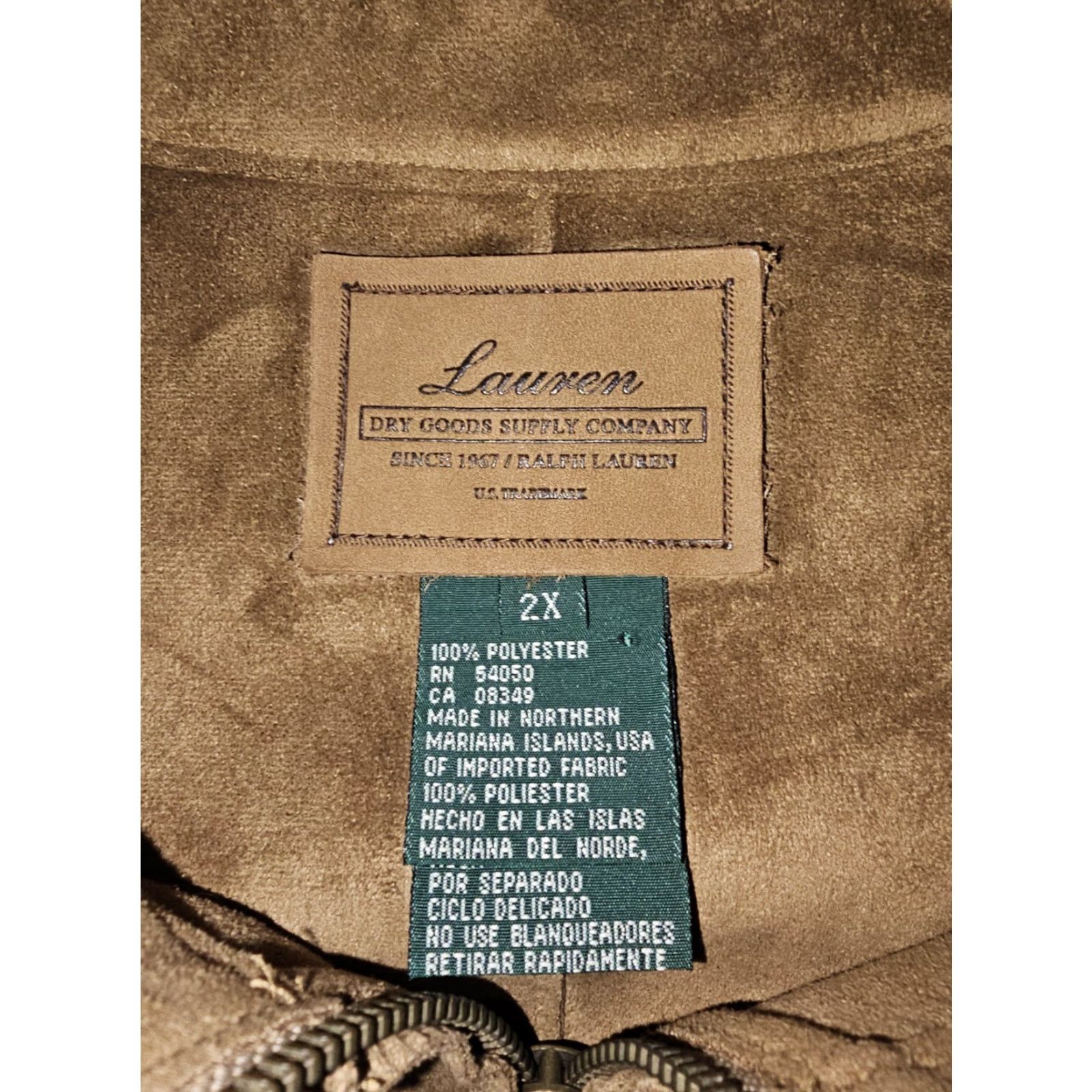 Ralph Lauren VINTAGE Lauren by Ralph Lauren Dry Goods Supply Co. Faux Suede Full Zip Vest 2X Tan Brown Western Size US XXL / EU 58 / 5 - 4 Thumbnail